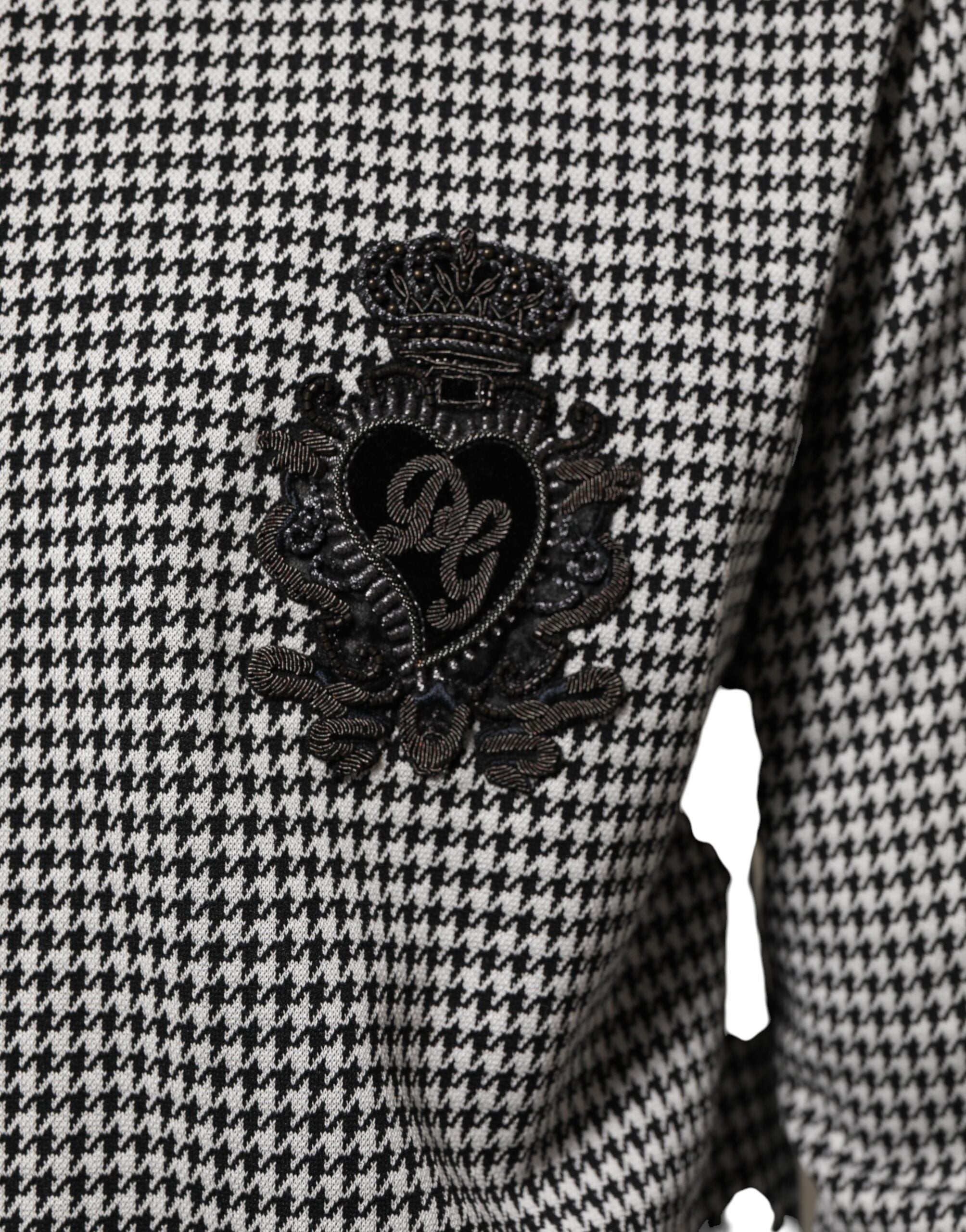 Dolce & Gabbana Black White Houndstooth Wool Crest Jacket Sweater