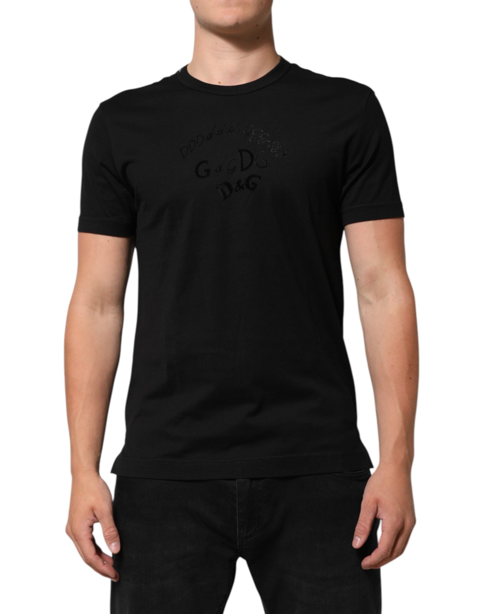 Dolce & Gabbana Black Cotton Velvet Logo Print Men T-shirt