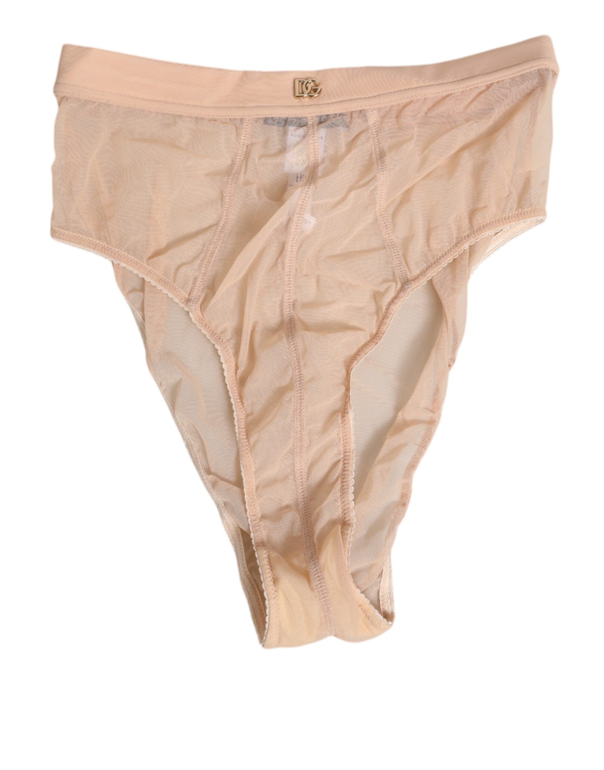 Dolce & Gabbana Beige Sheer Mesh High Waist Panty Underwear
