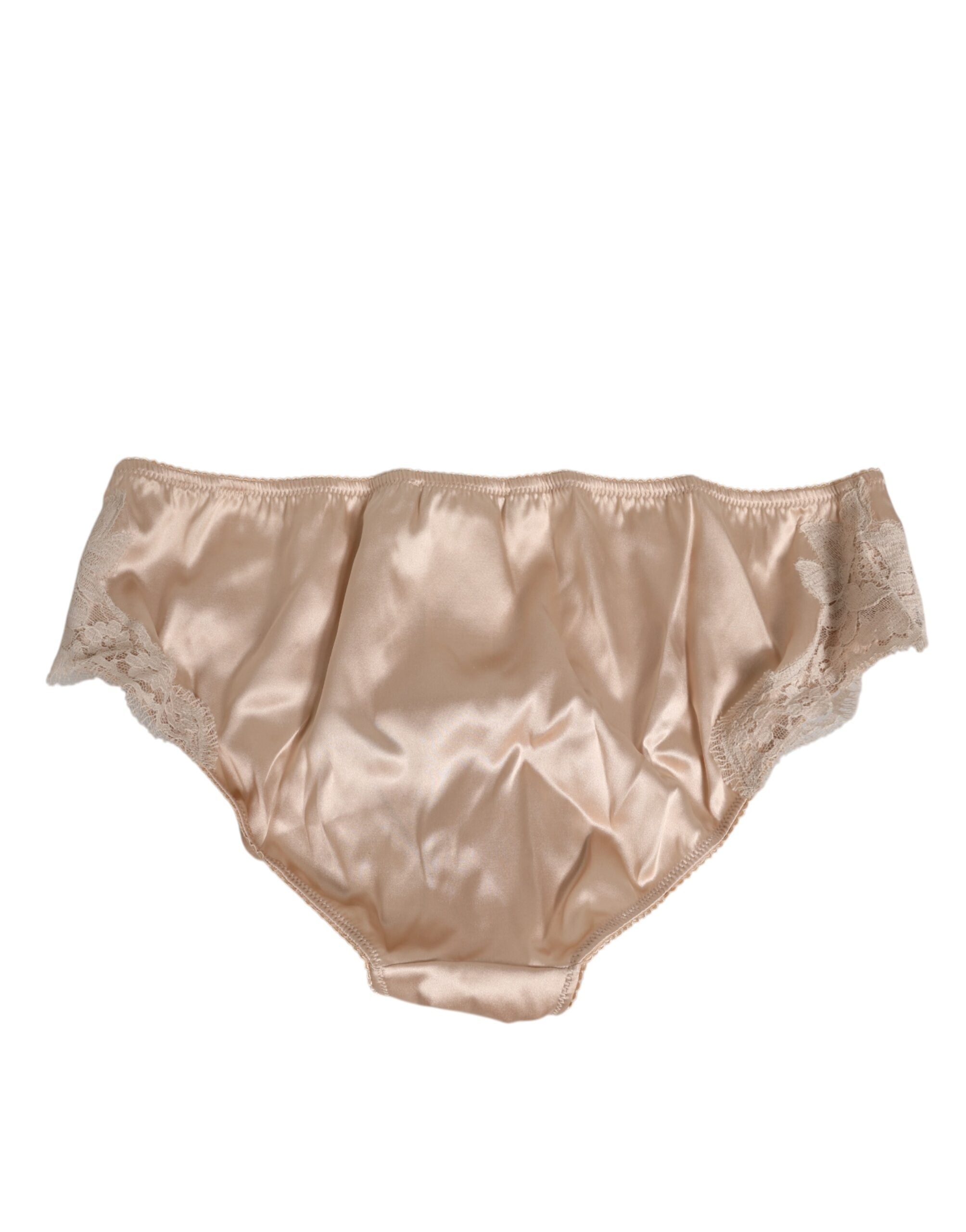 Dolce & Gabbana Rosy Beige Silk Satin Lace Trim Panty Underwear