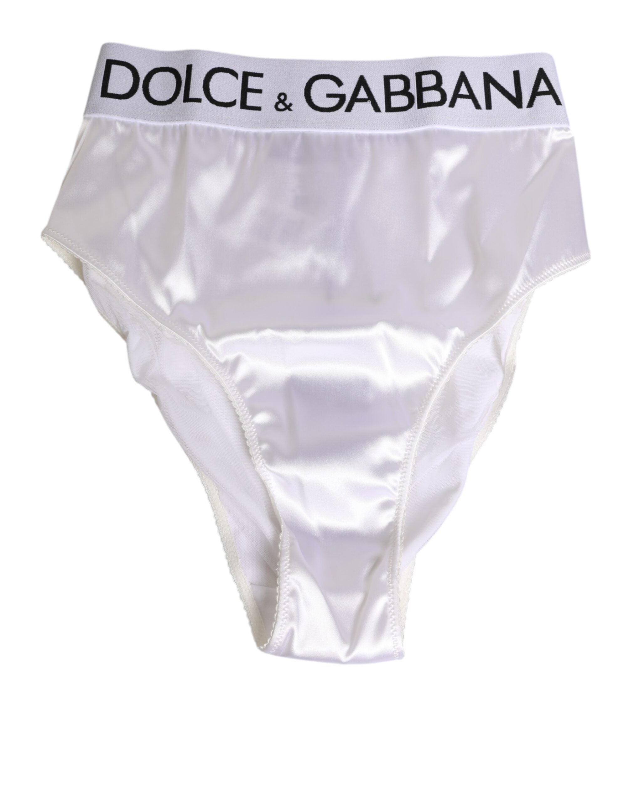 Dolce & Gabbana White Satin High-Waist Brief Logo Women Underwear