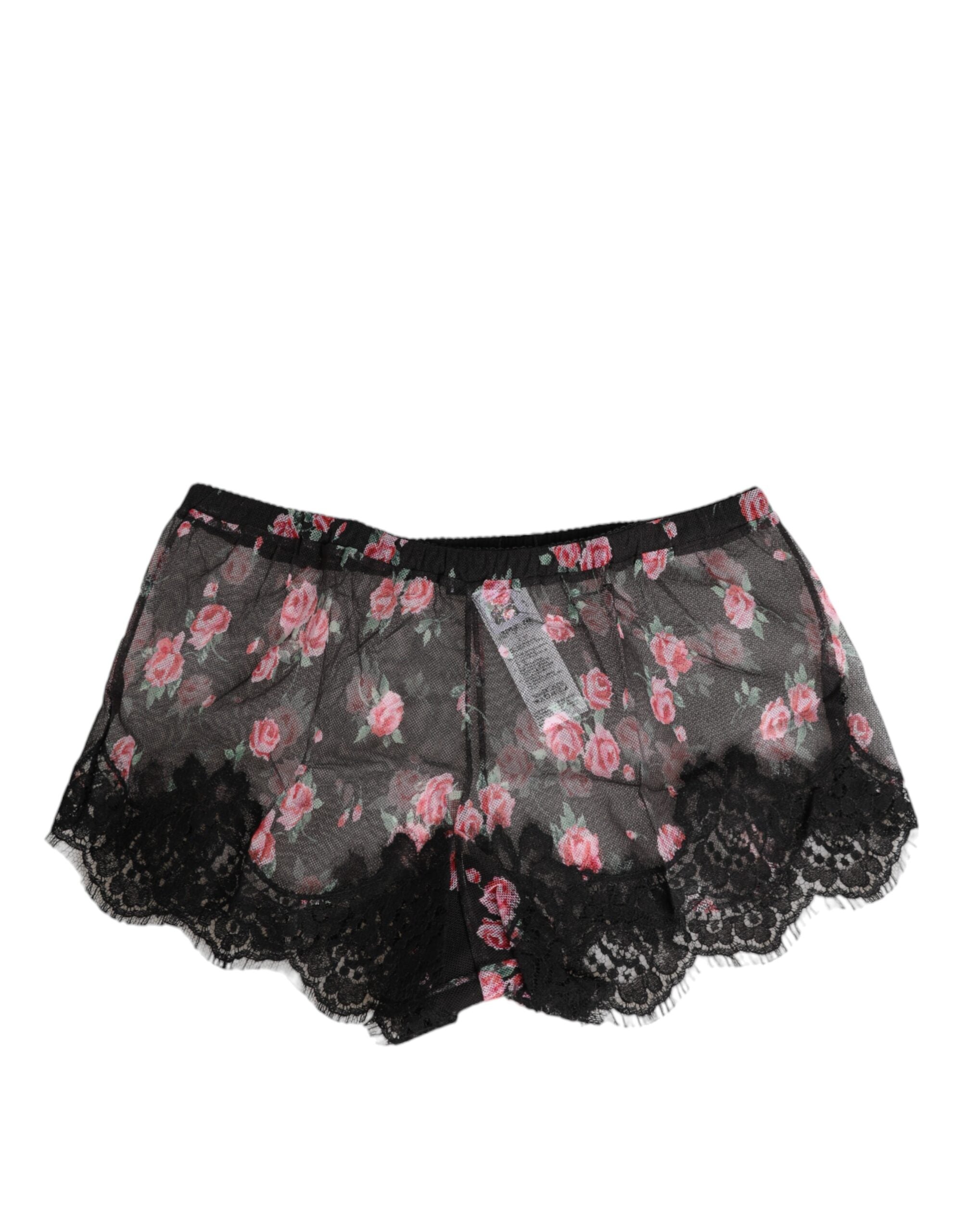 Dolce & Gabbana Black Pink Floral Lace Mesh Lingeri Underwear