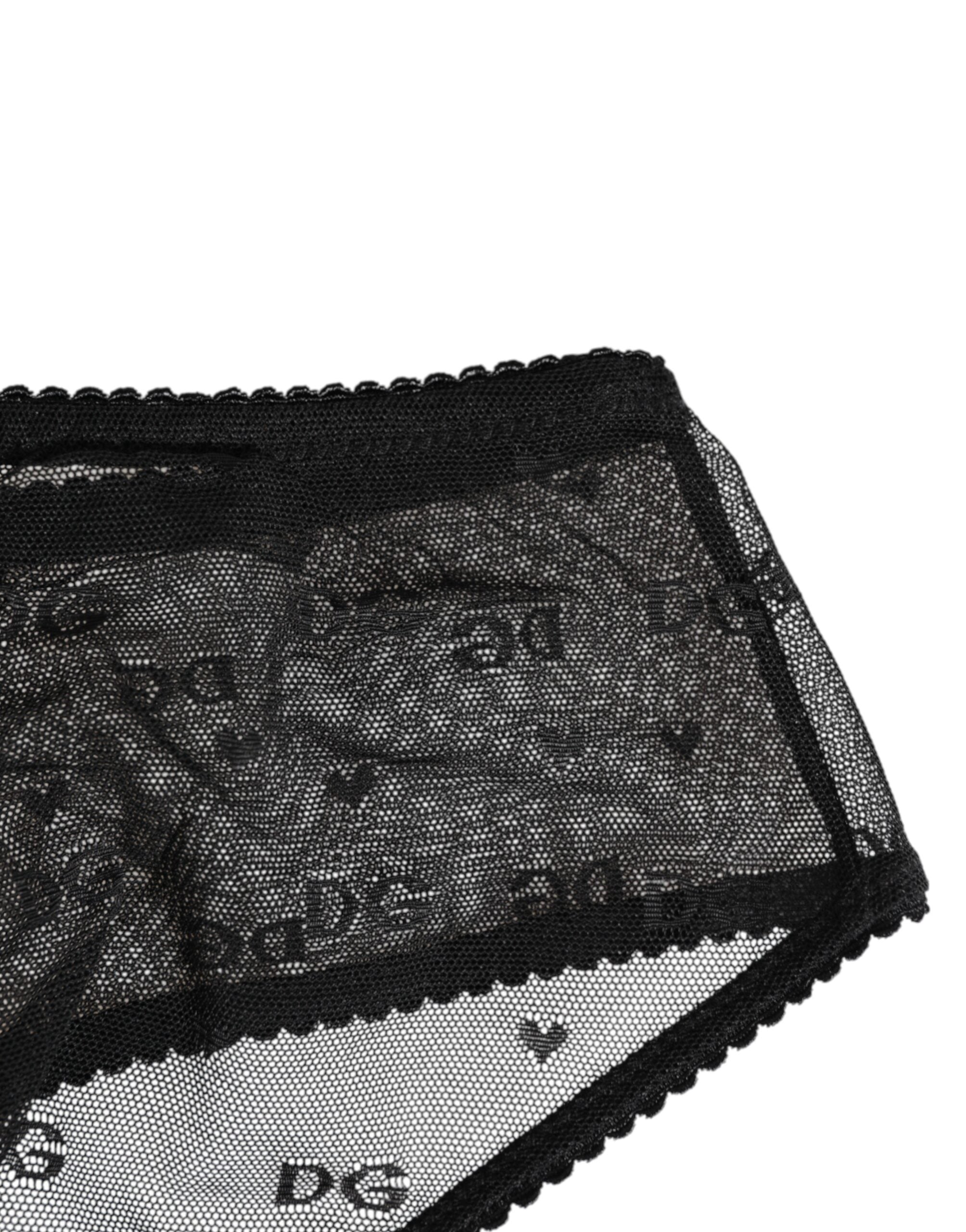 Dolce & Gabbana Black Sheer Mesh Lace Polka Dot Logo Underwear