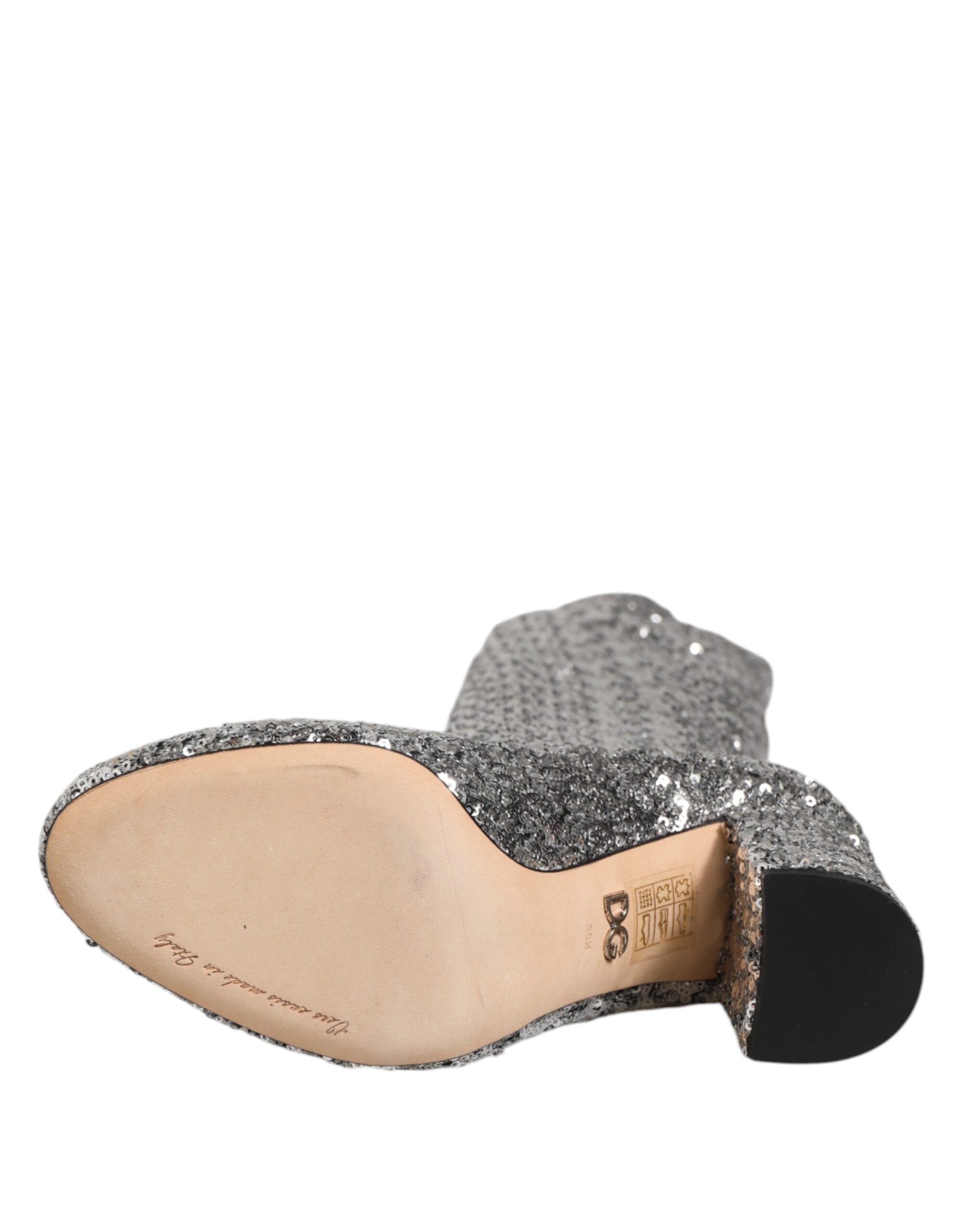Dolce & Gabbana Shoes Silver Sequins Glitter High Heel Boot Shoes