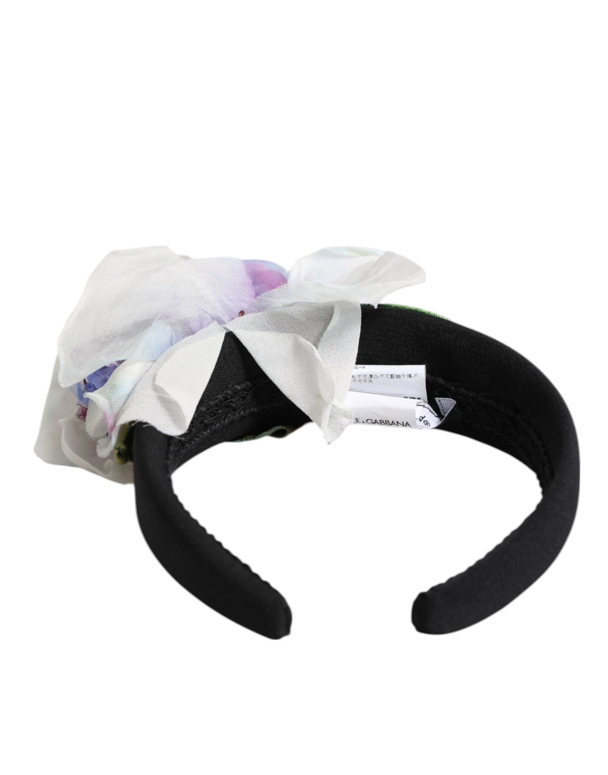 Dolce & Gabbana Black Green Silk Purple White Floral Appliqué Accessory Headband