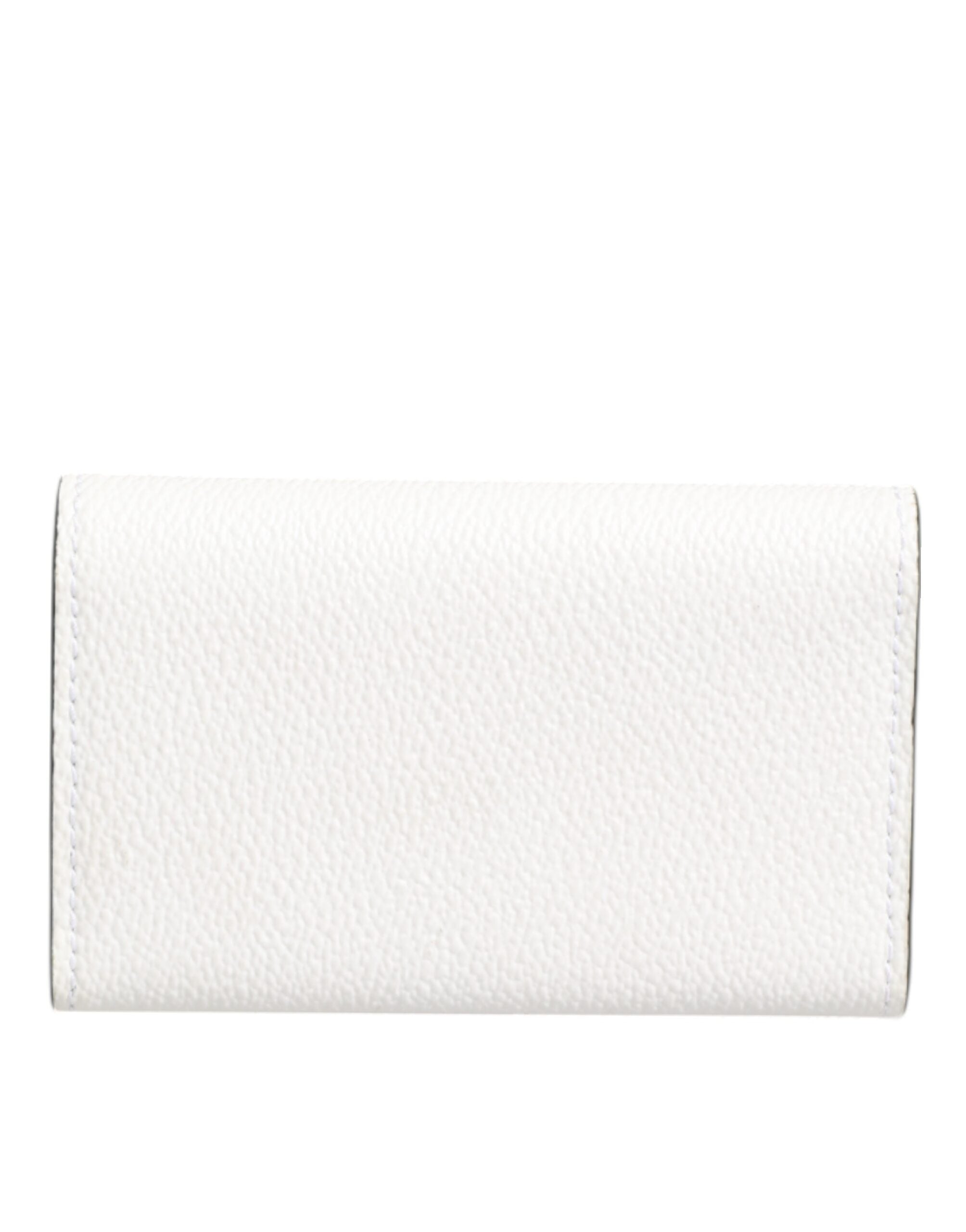 Dolce & Gabbana White Leather Card Case Holder Wallet Gold Logo Plate  Key Holder