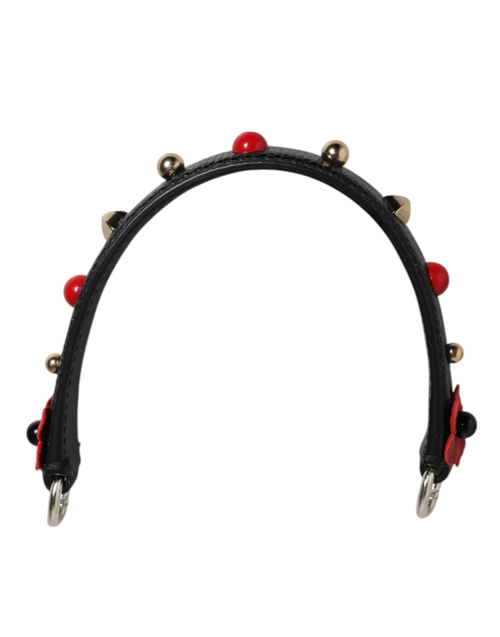 Dolce & Gabbana Black Embellished Leather Bag Handle Women Shoulder Strap