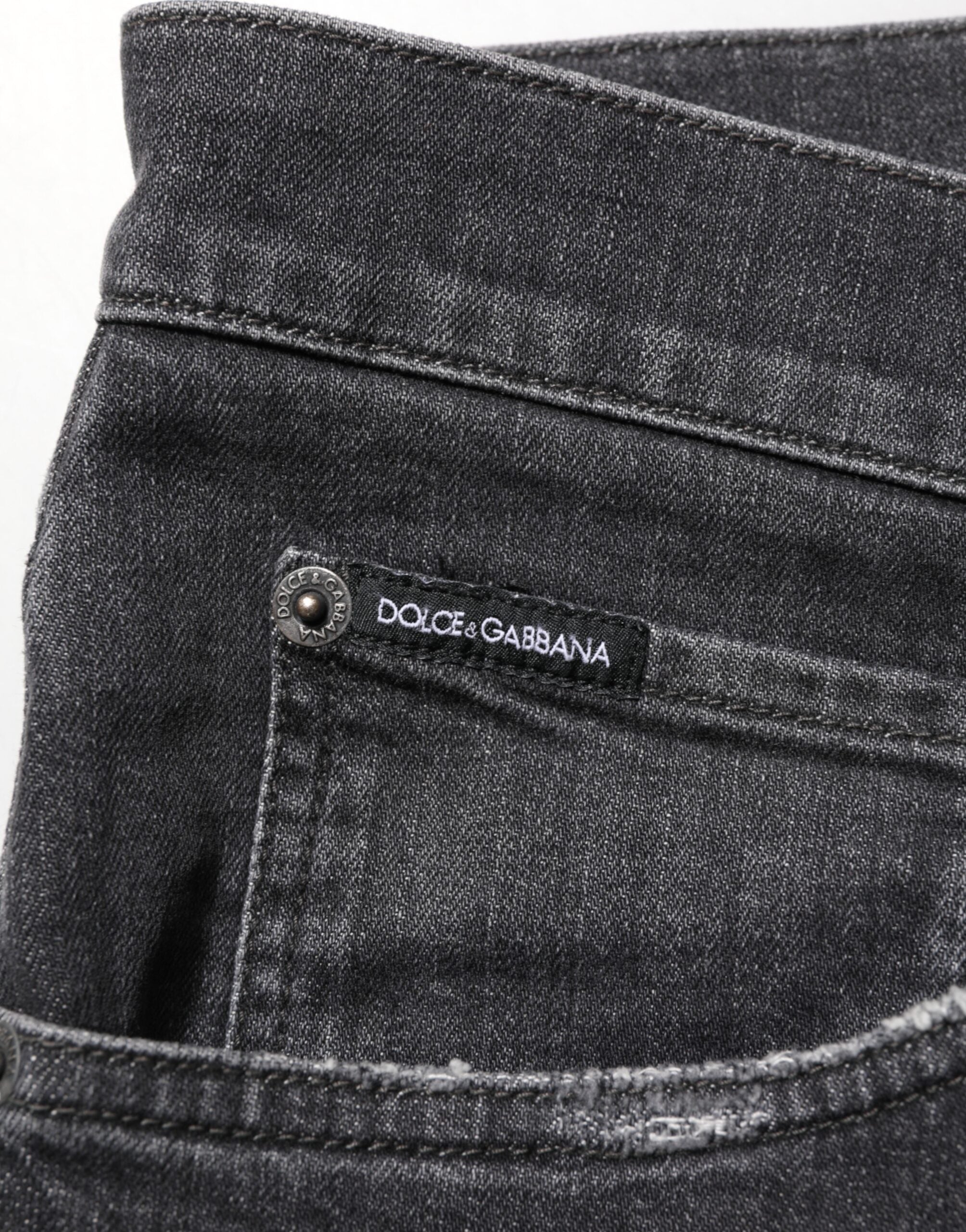 Dolce & Gabbana Black Cotton Slim Fit Distressed Ripped Logo Jeans