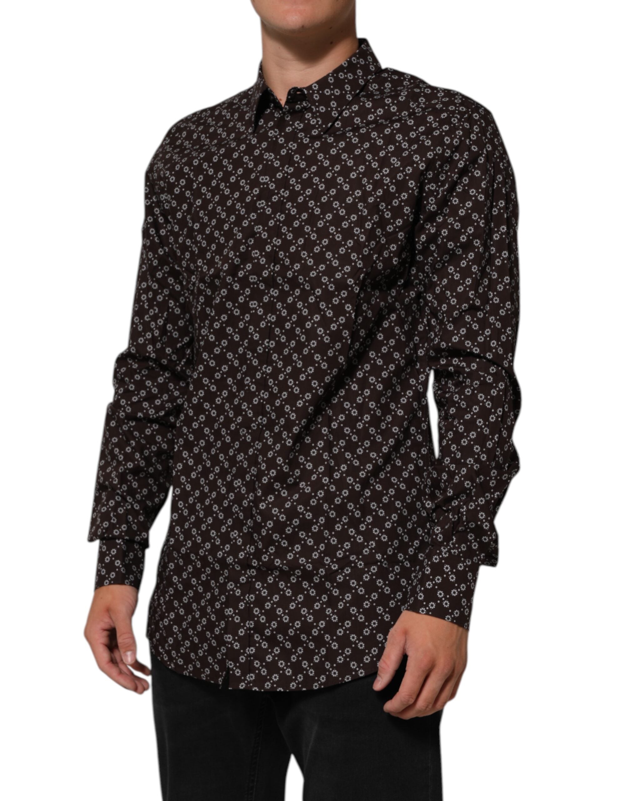 Dolce & Gabbana BrownFloral Collared GOLD Formal Dress Shirt