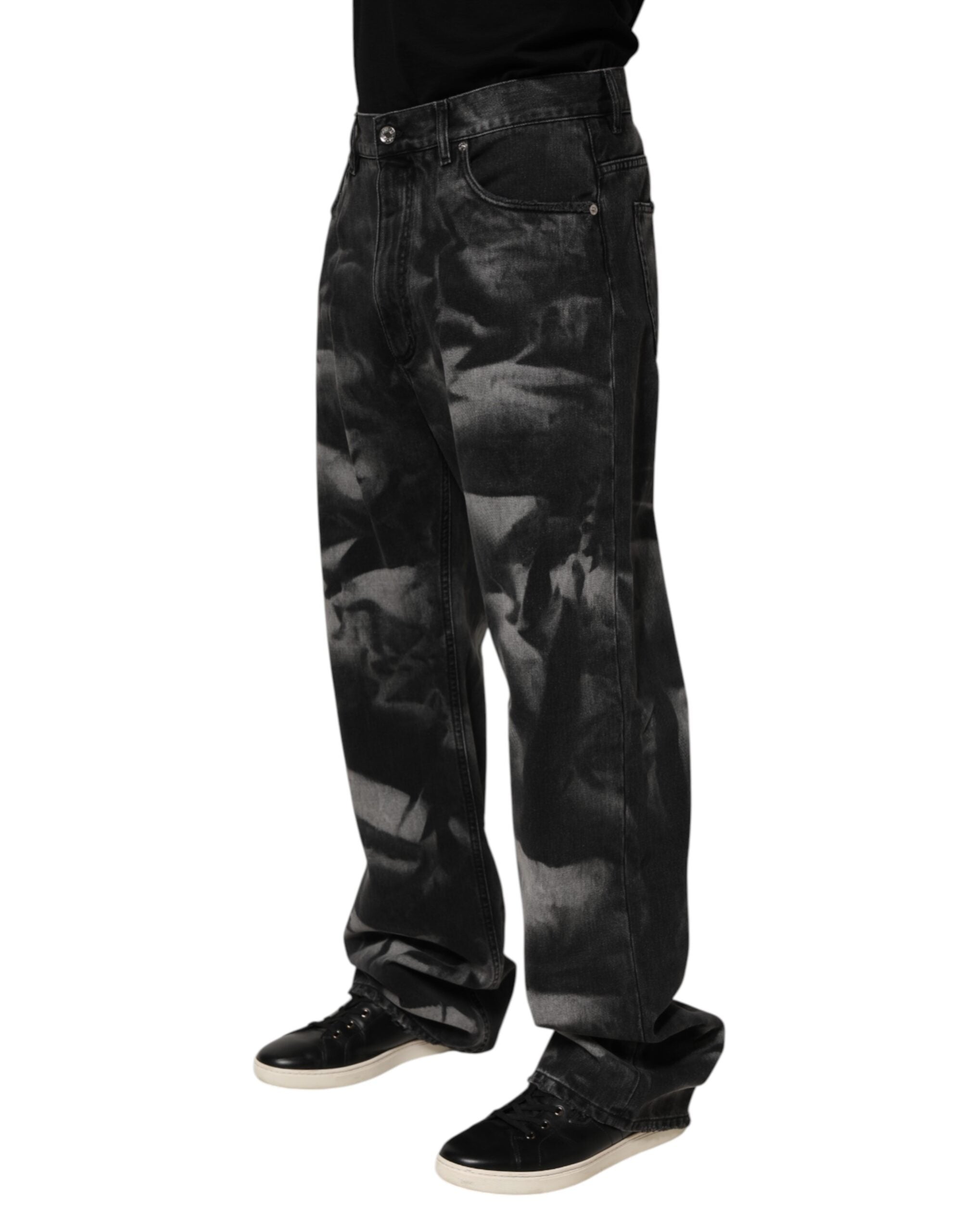 Dolce & Gabbana Black Marbled Effect Straight Men Denim Jeans