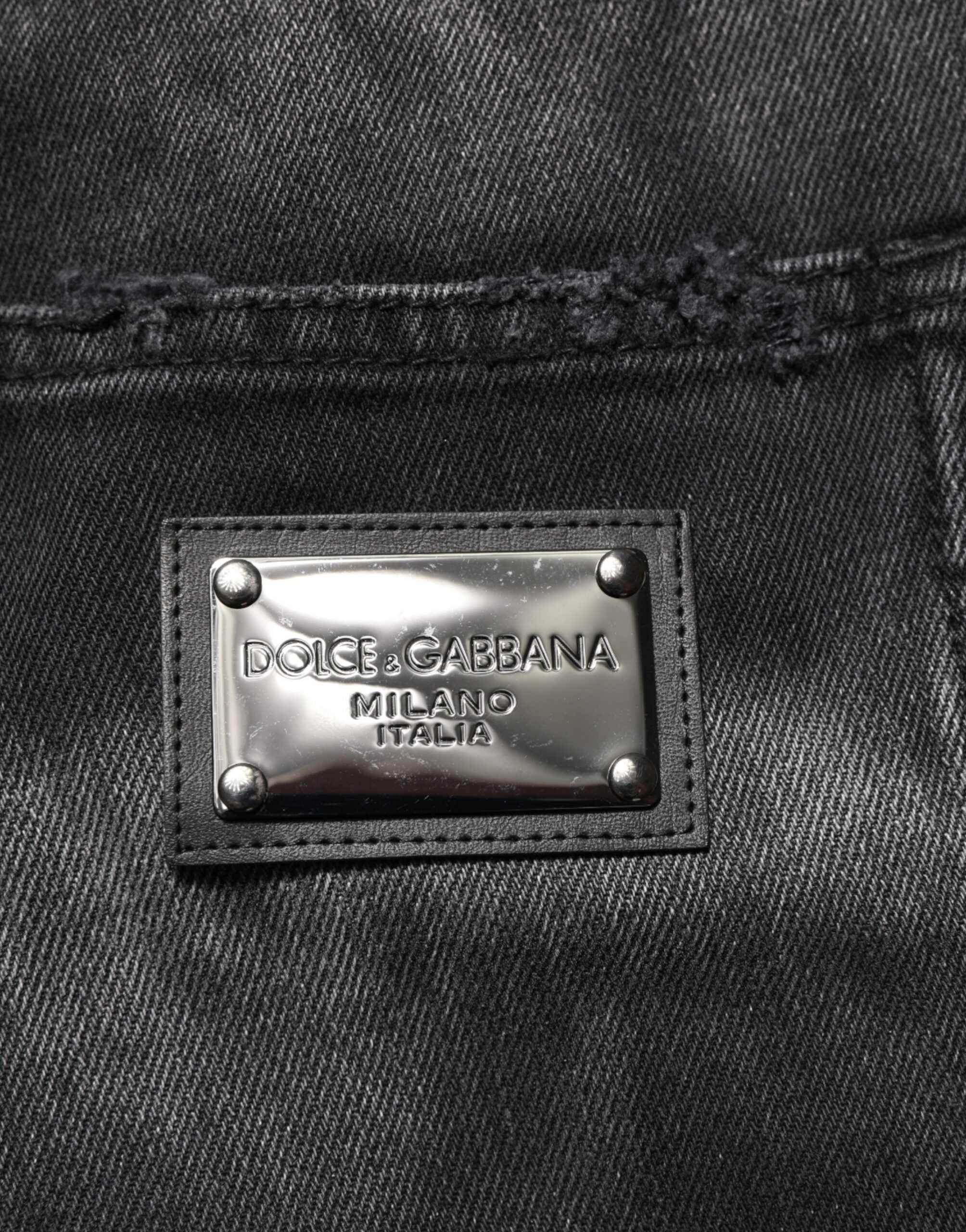Dolce & Gabbana Black Marbled Effect Straight Men Denim Jeans