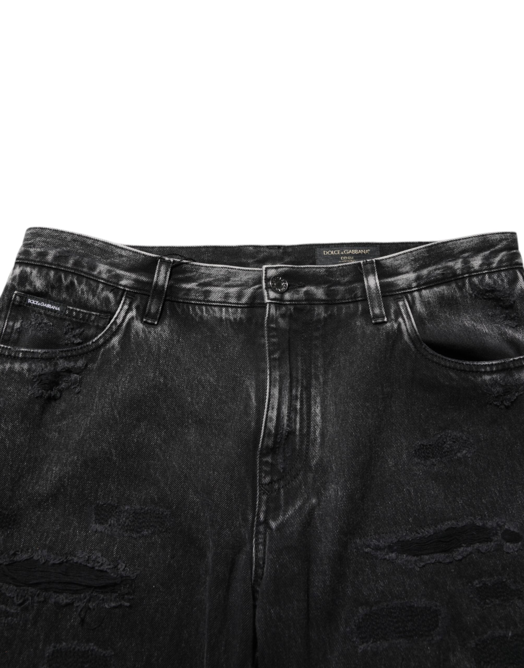 Dolce & Gabbana Black Washed Ripped Loose Cotton Denim Jeans