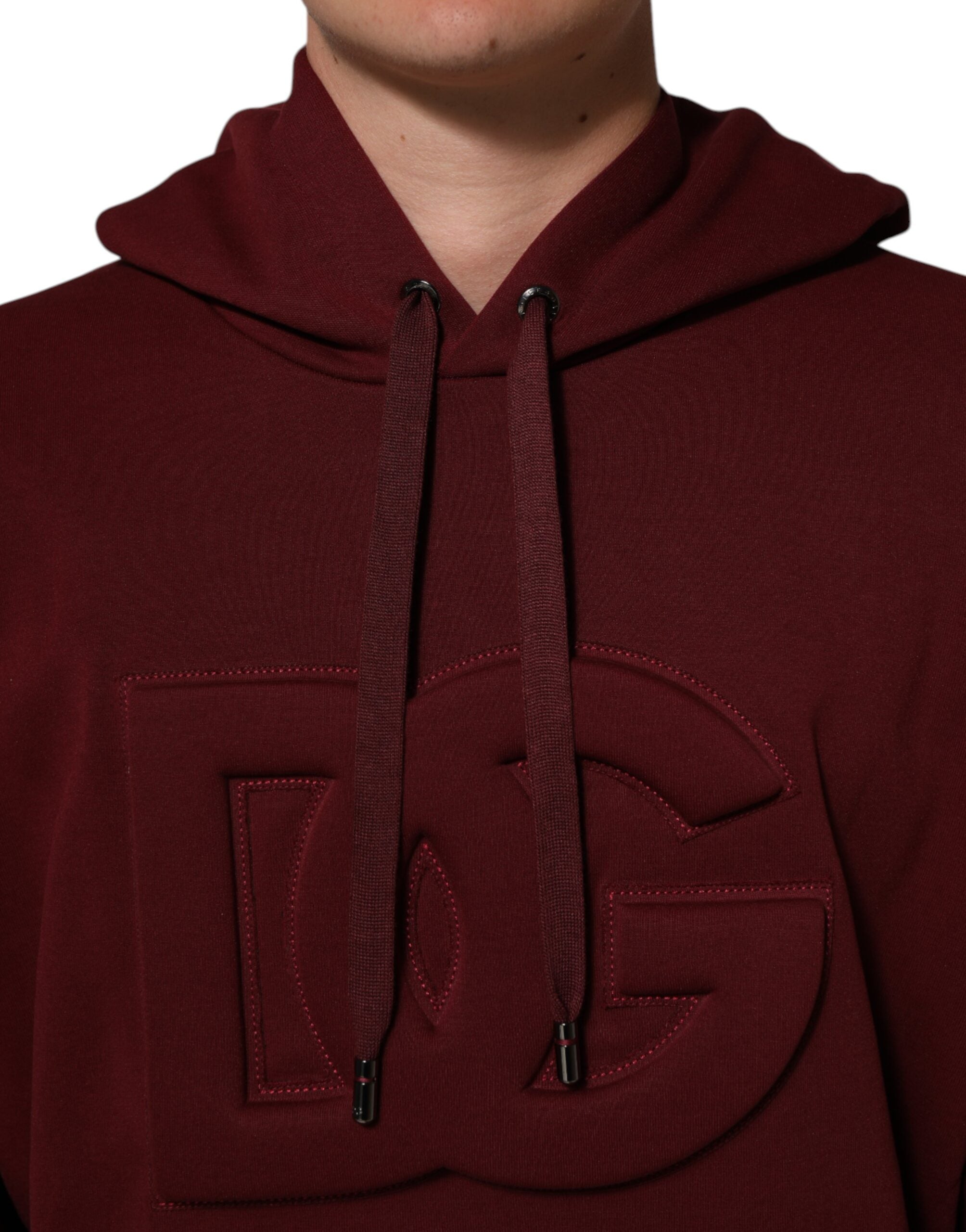 Dolce & Gabbana Maroon Embossed Logo Hooded Sweatshirt Sweater