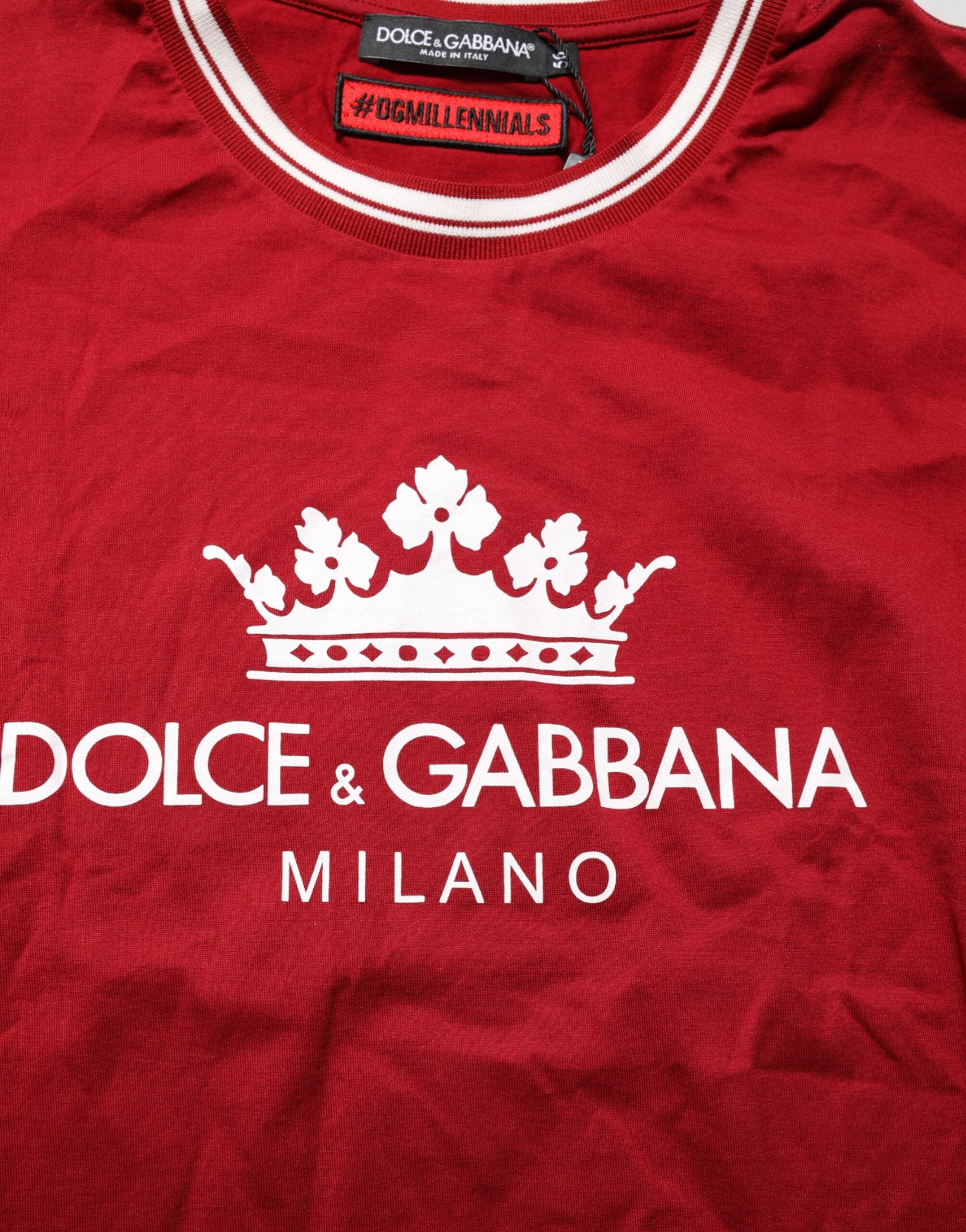 Dolce & Gabbana Maroon LogoCrown Cotton Half Sleeve T-shirt
