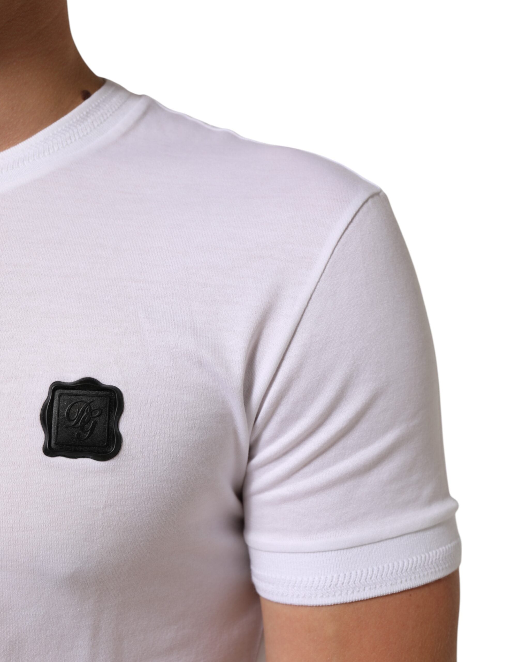 Dolce & Gabbana White Cotton Logo Patch Crew Neck  T-shirt