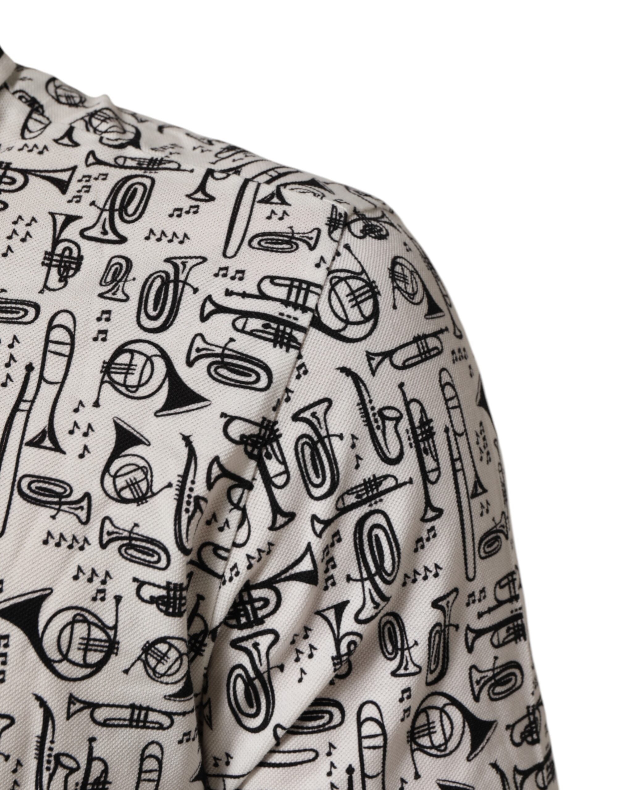 Dolce & Gabbana White Musical Print Collared Polo T-shirt
