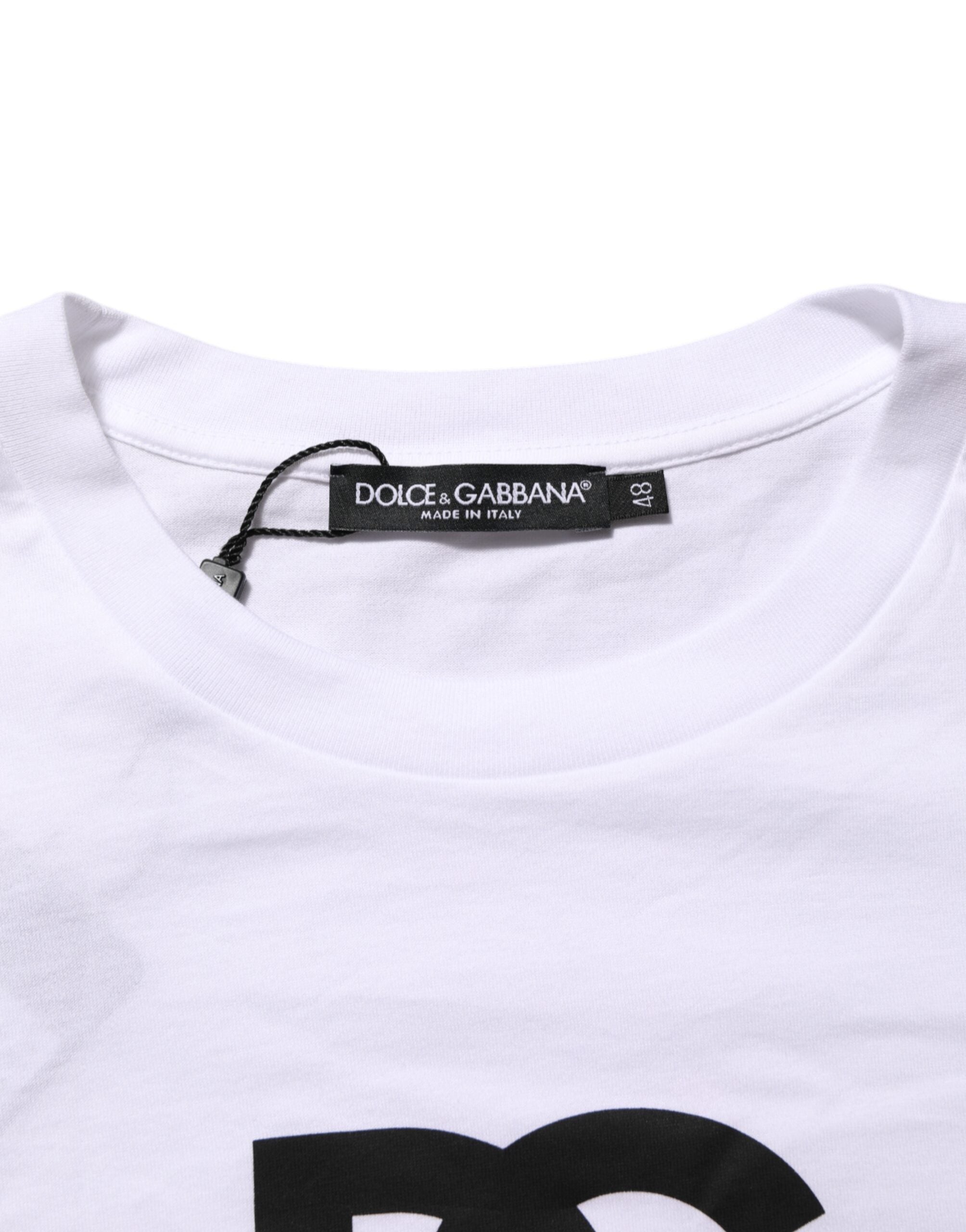 Dolce & Gabbana White Logo Print Cotton Crew Neck Men T-shirt