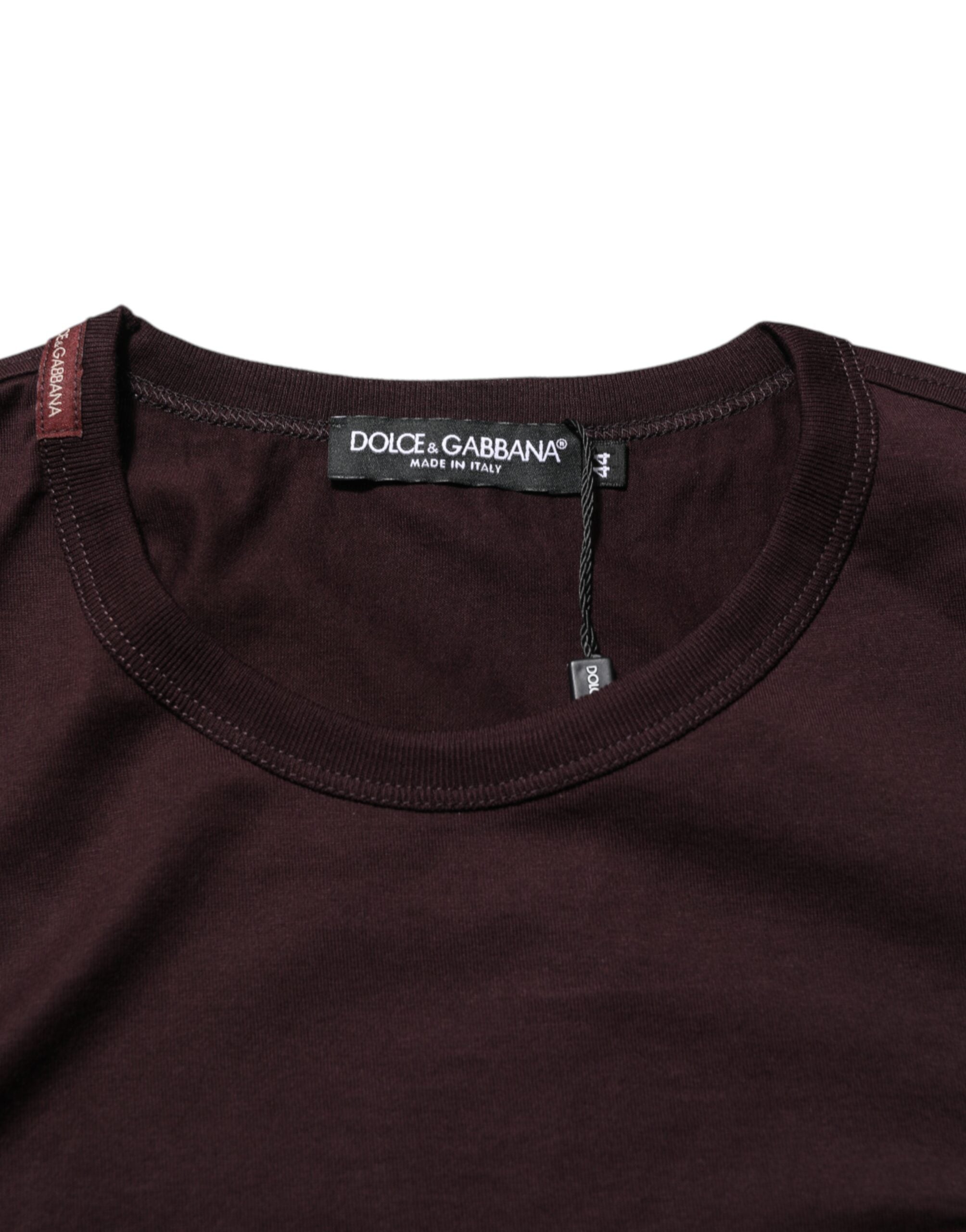 Dolce & Gabbana Brown Logo Plaque Cotton Crew Neck T-shirt