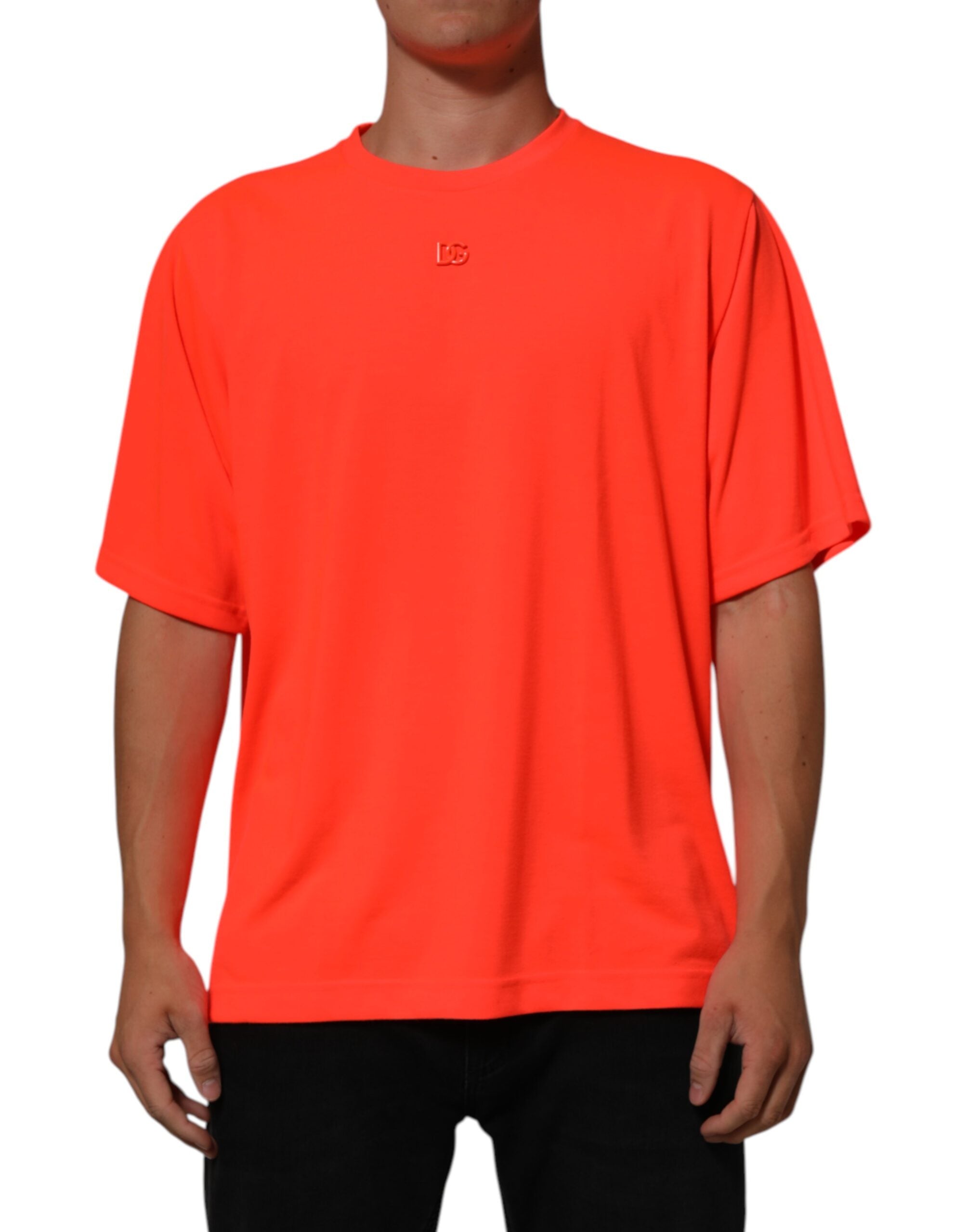 Dolce & Gabbana Neon Orange Polyester Men Crew Neck T-shirt