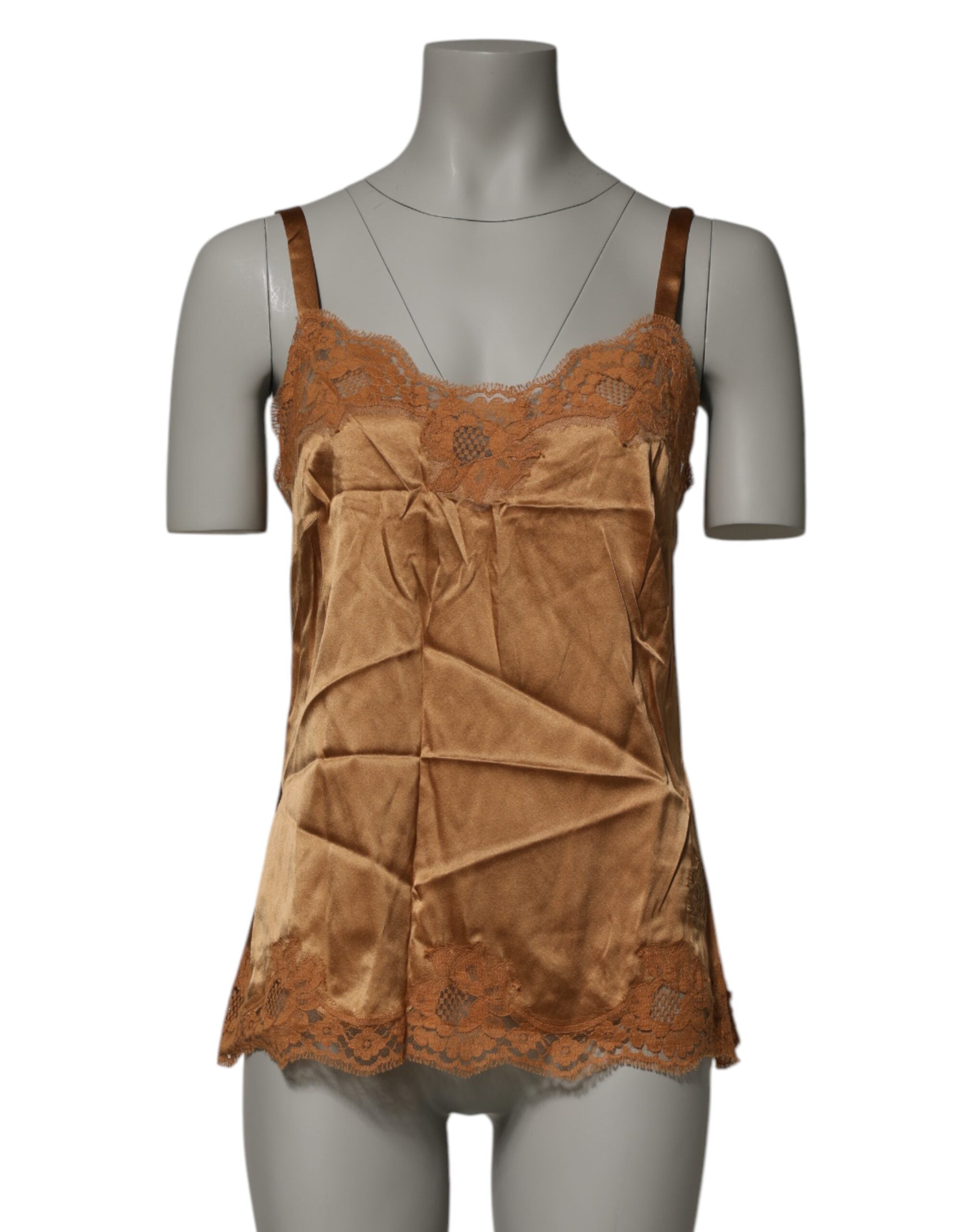 Dolce & Gabbana Brown Floral Lace Tank Lingerie Sleepwear Underwear
