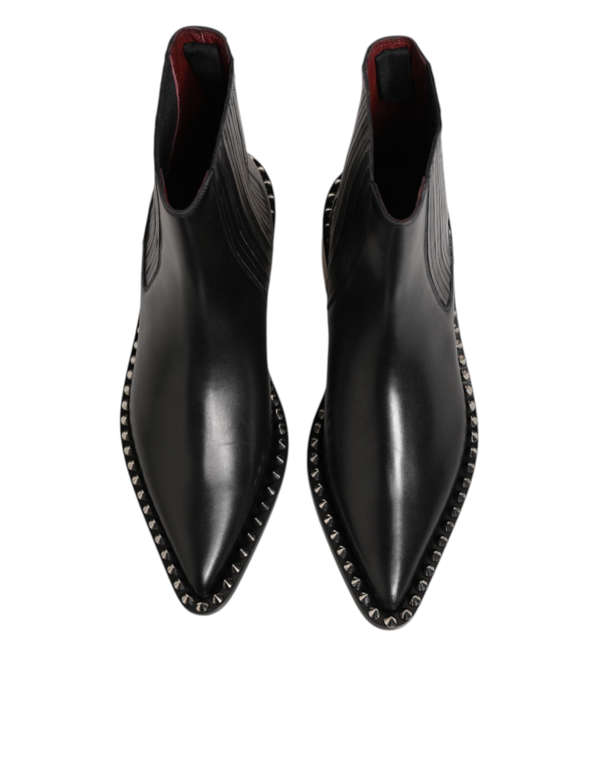 Dolce & Gabbana Black Leather Studded Men Short Boots Shoes