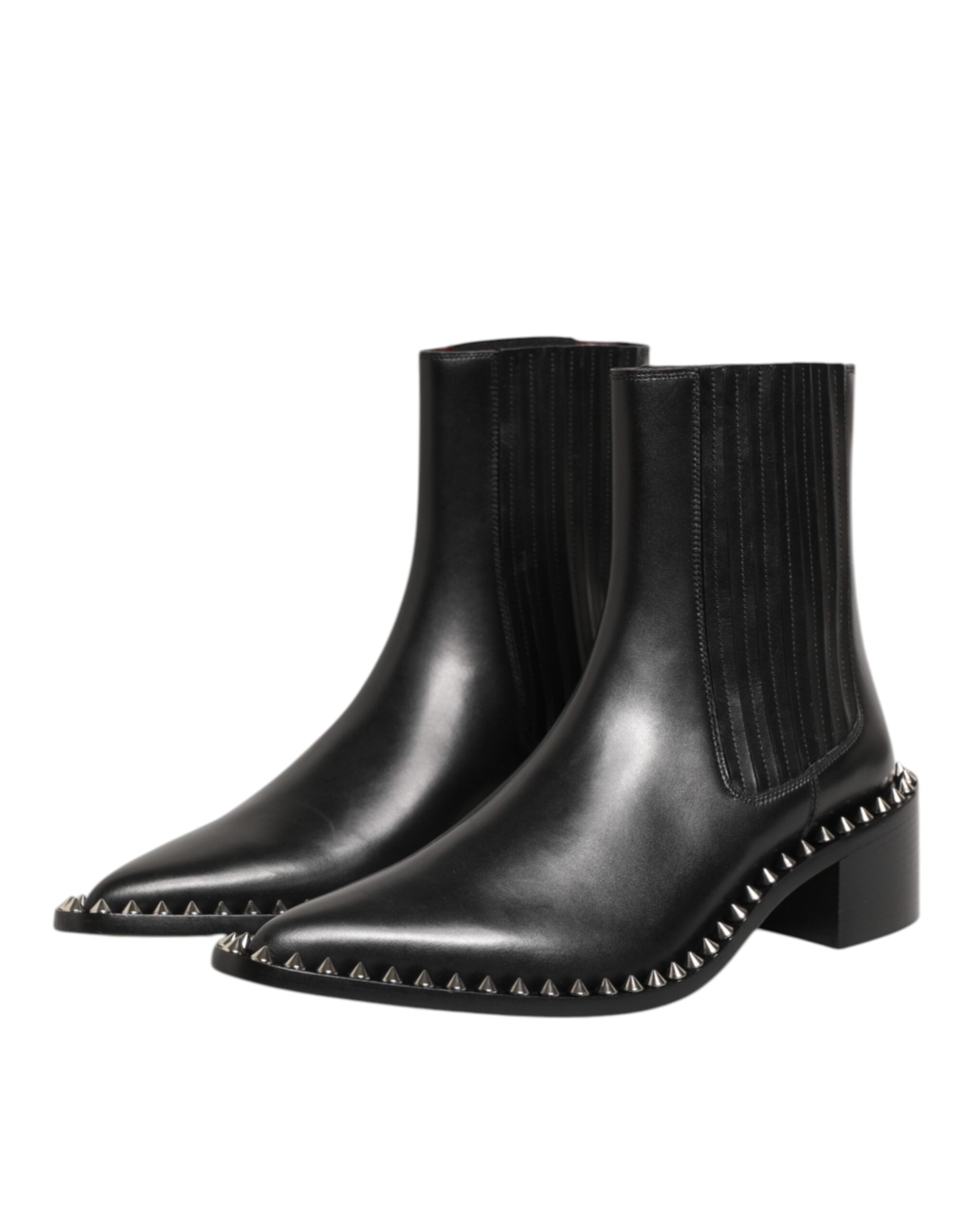 Dolce & Gabbana Black Leather Studded Men Short Boots Shoes