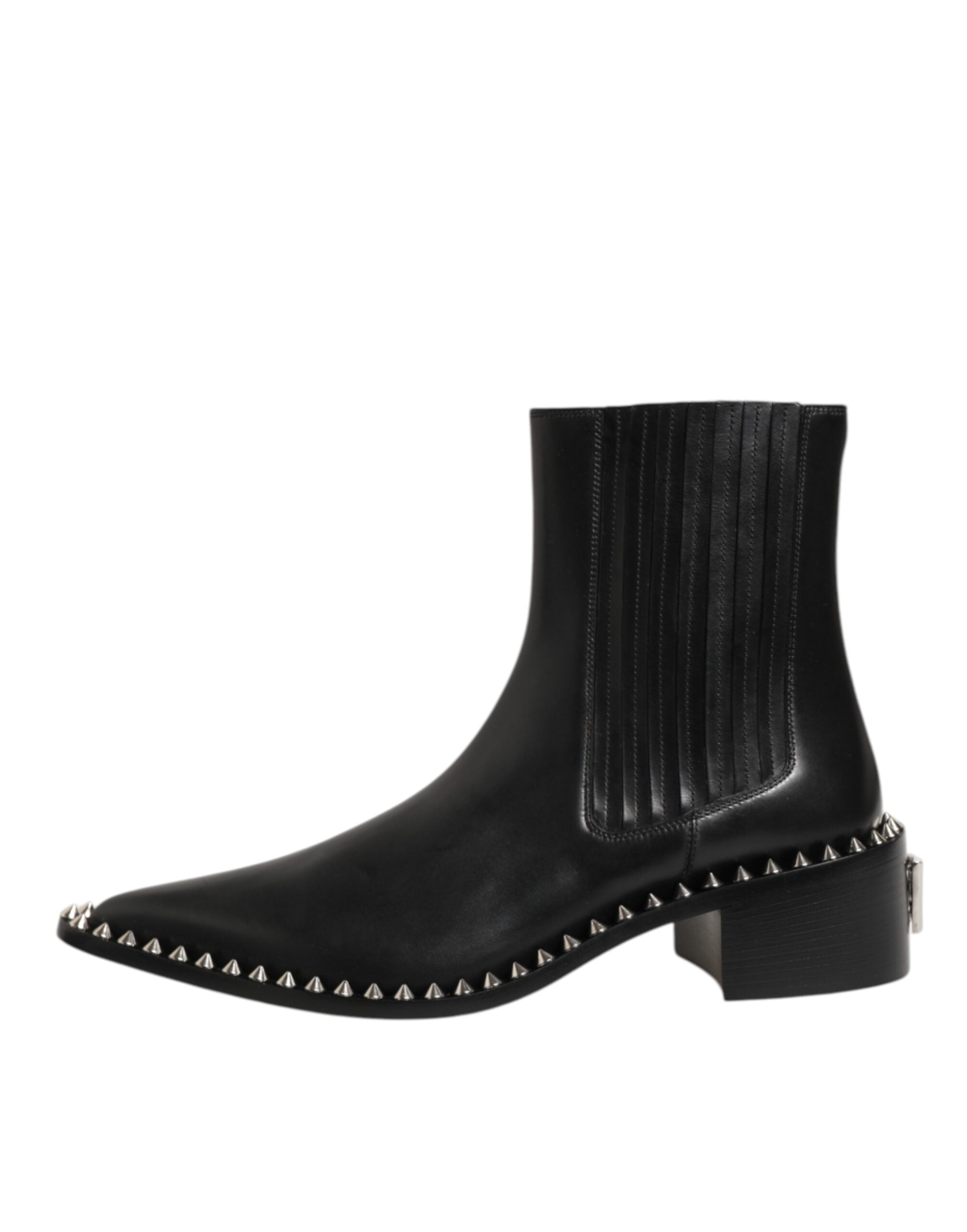 Dolce & Gabbana Black Leather Studded Men Short Boots Shoes