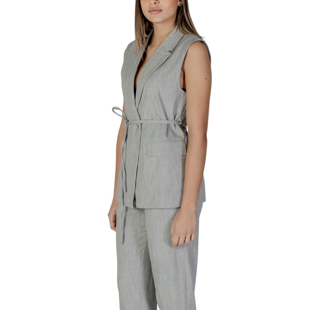 Vila Clothes Gray Recycled Polyester Waistcoat