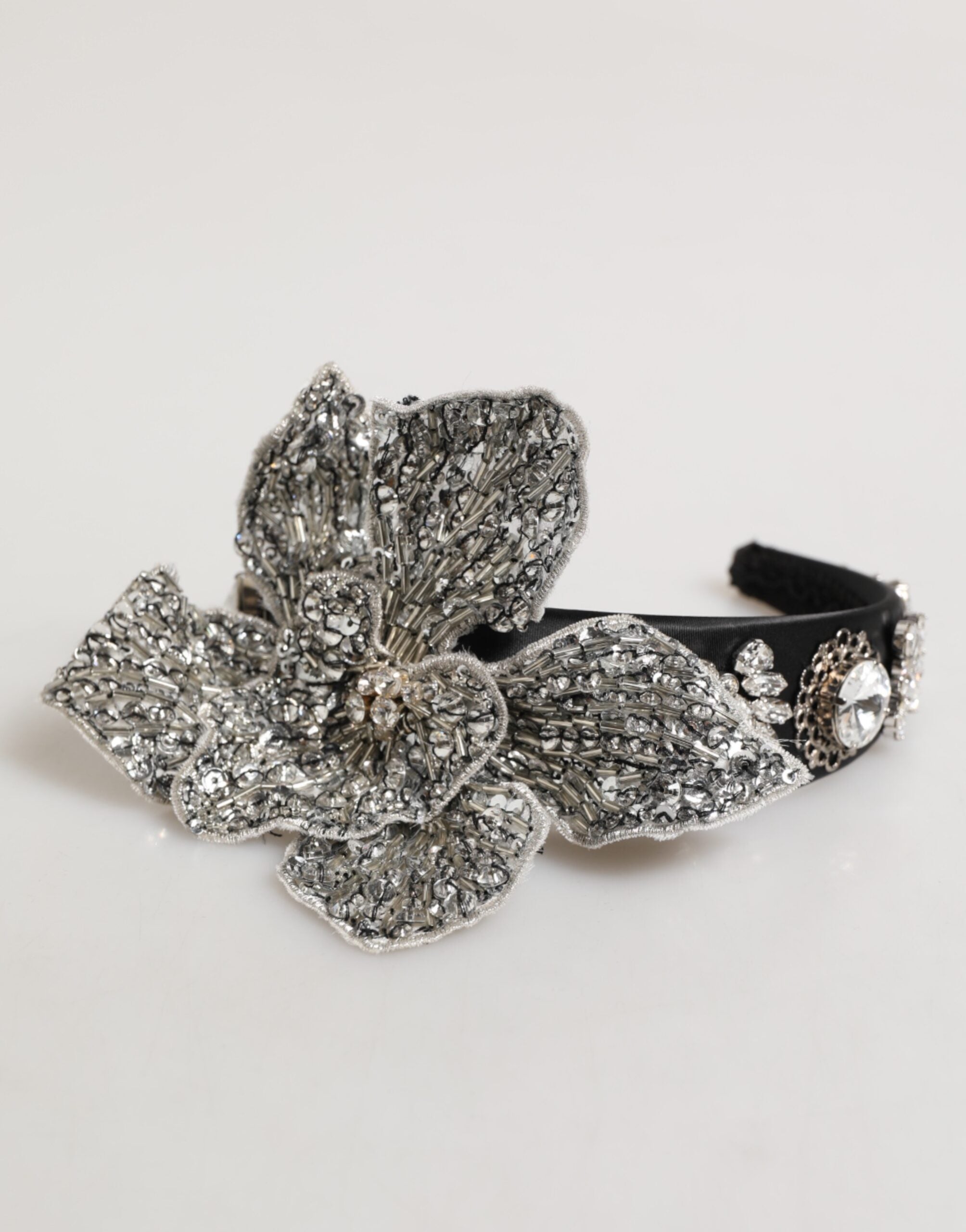Dolce & Gabbana Black Hair Flower Crystal LIMONI Women Headband Diadem