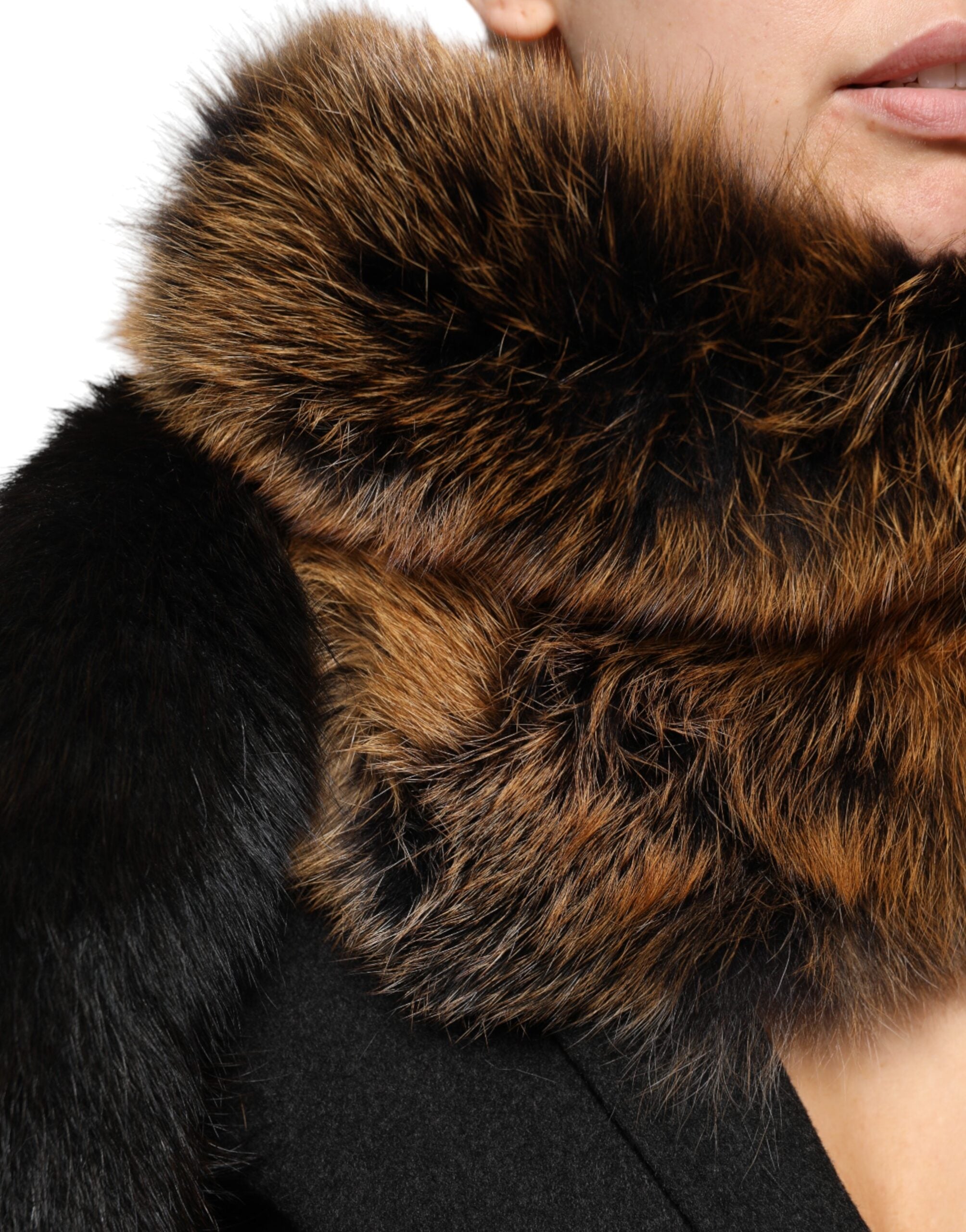 Dolce & Gabbana Brown Red Fox Fur Neck Cashmere Warmer Scarf