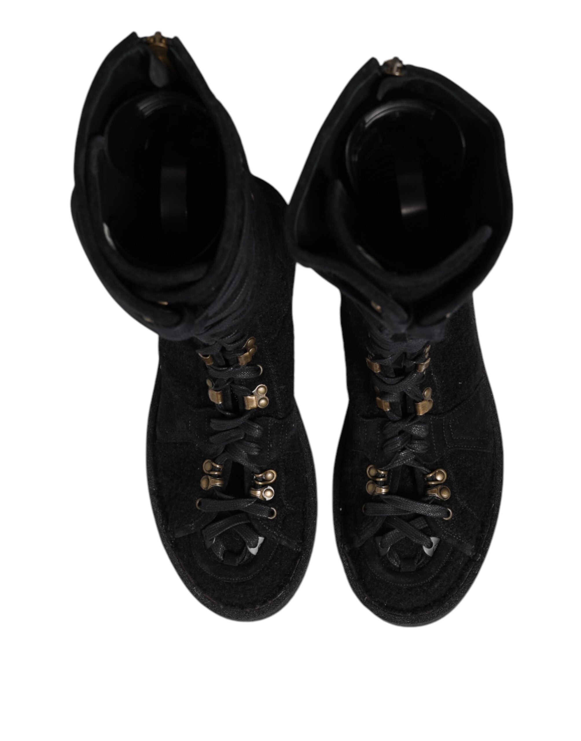 Dolce & Gabbana Black Alpaca Wool Suede Mid Calf Boots Shoes