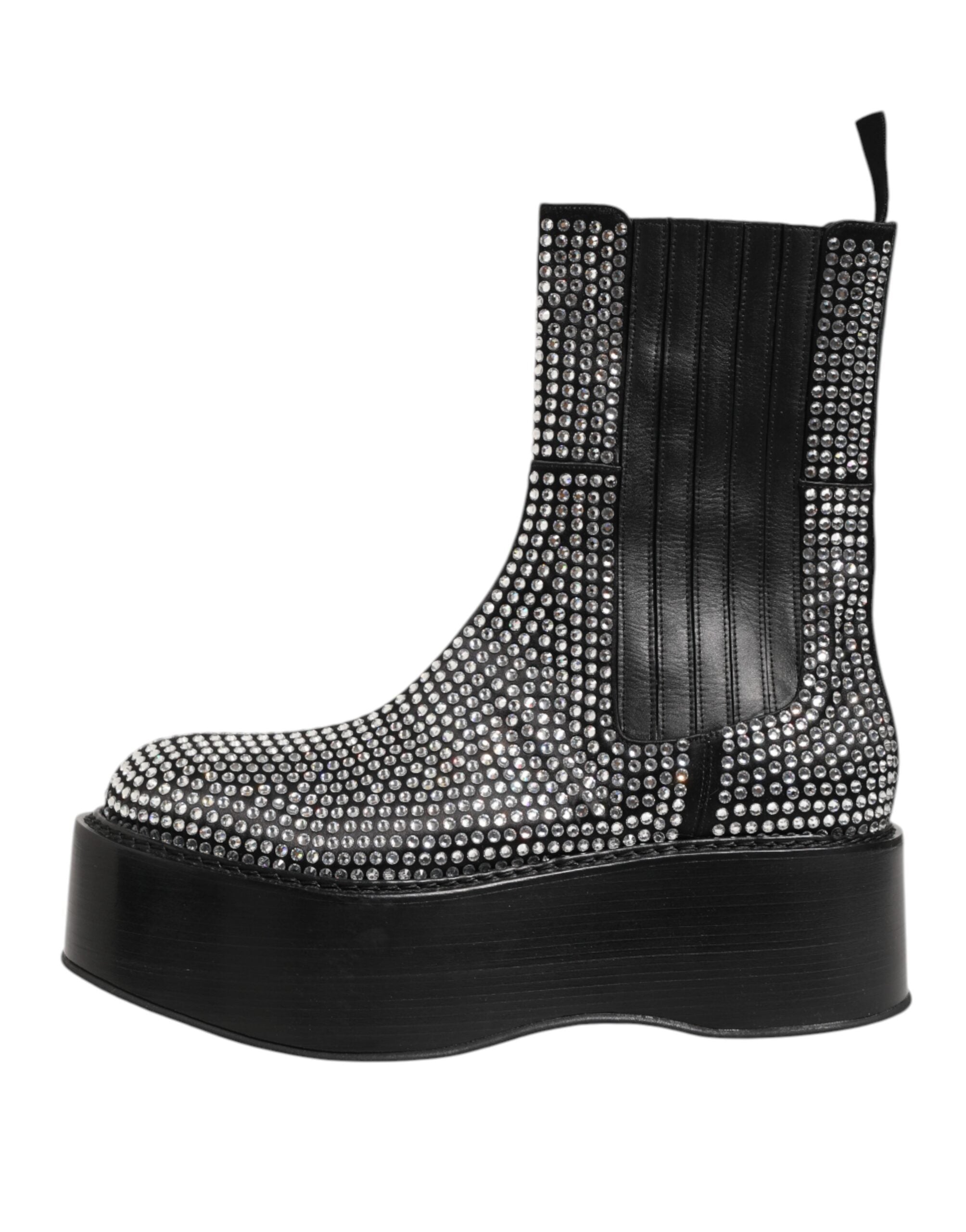 Dolce & Gabbana Black Crystal Strass Mid Calf Short Boots  Shoes