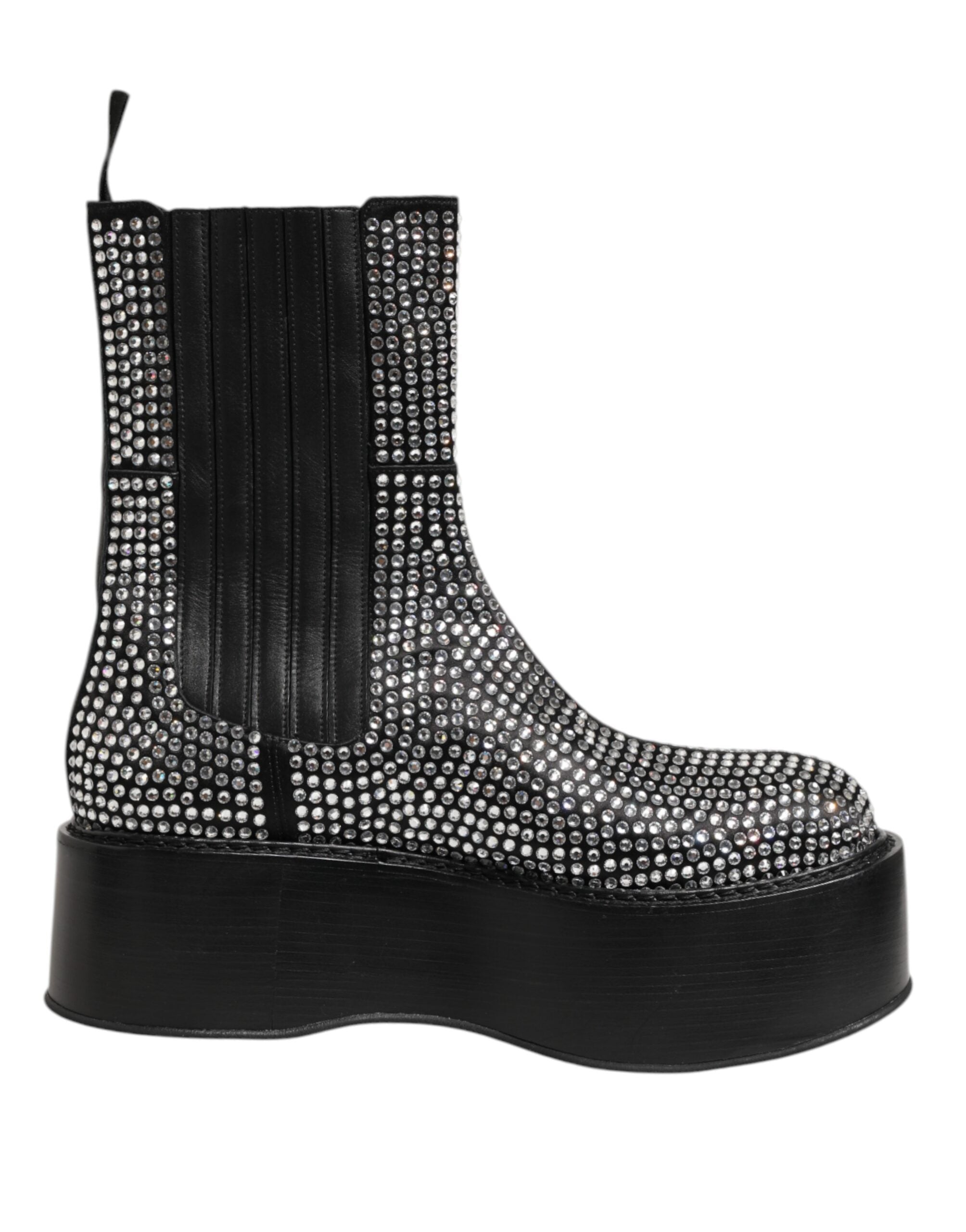 Dolce & Gabbana Black Crystal Strass Mid Calf Short Boots  Shoes