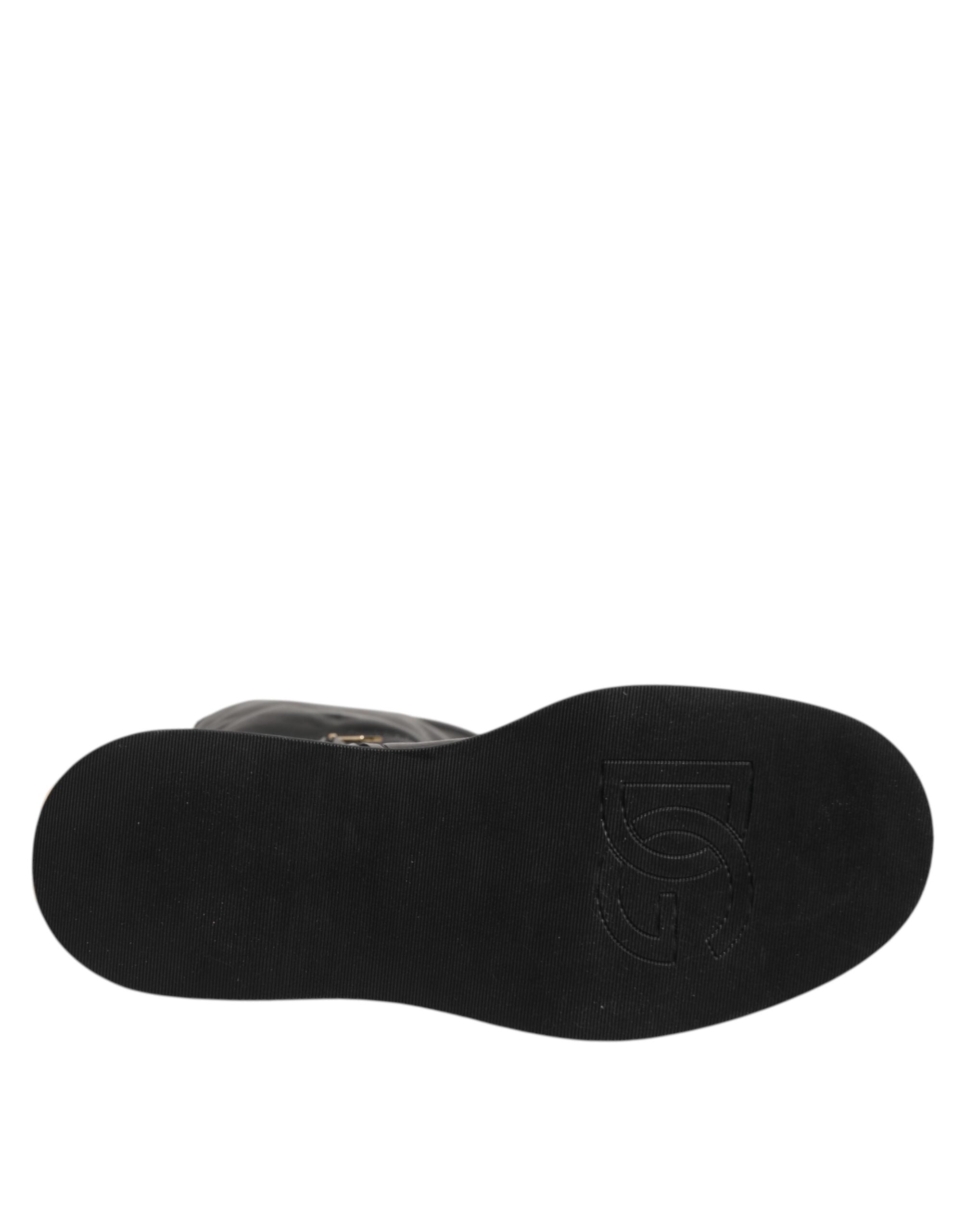 Dolce & Gabbana Black Logo Plaque Over The Calf Boots Shoes