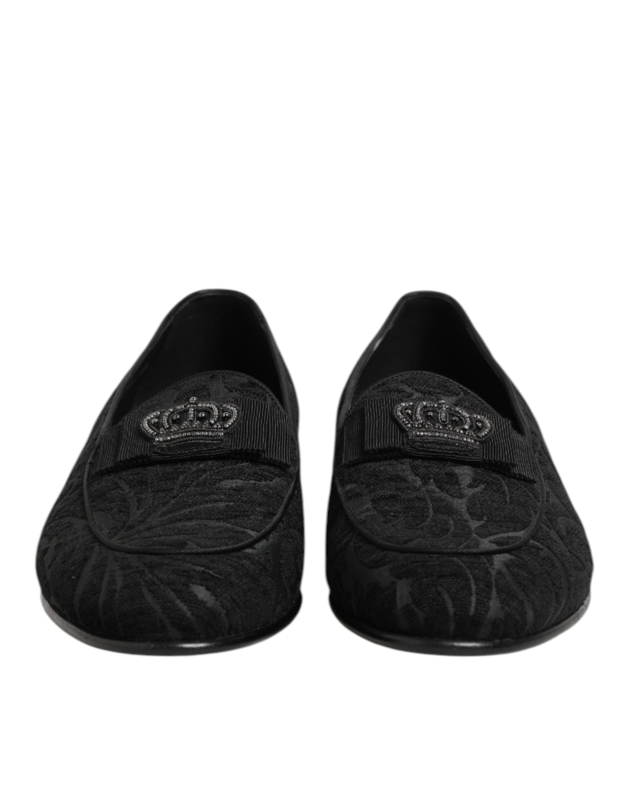 Dolce & Gabbana Black Brocade Crown Loafers Dress Shoes