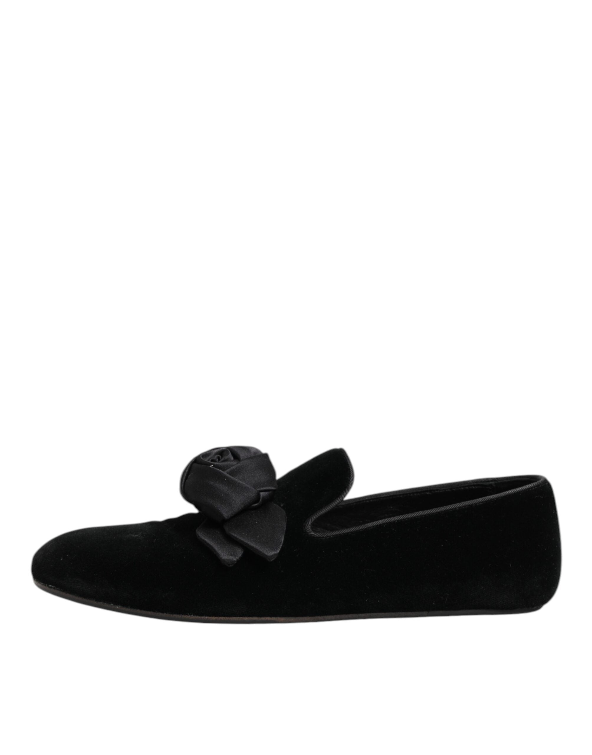 Dolce & Gabbana Black Suede Cotton Rose Slip On Loafers Shoes