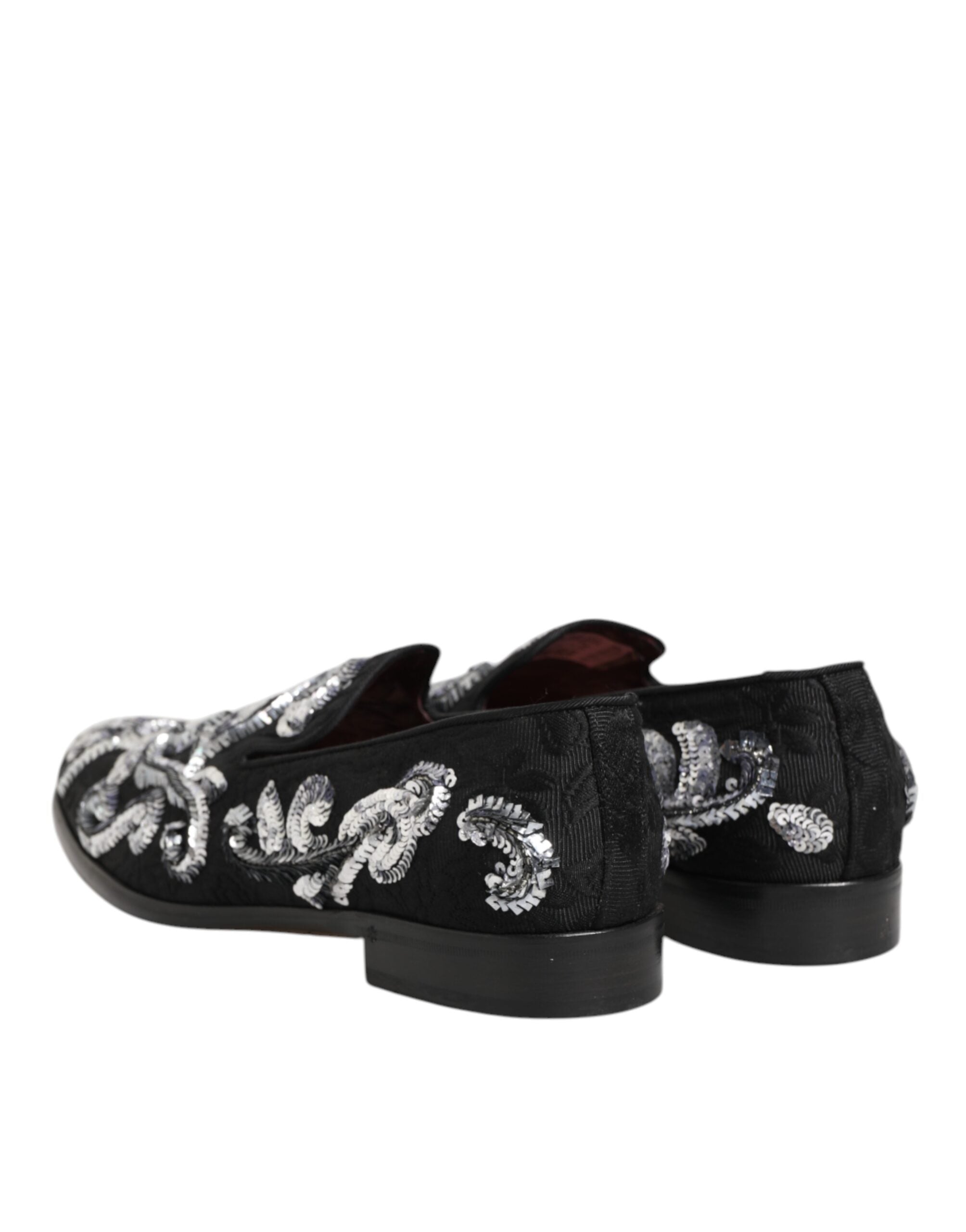 Dolce & Gabbana Black Silver Sequined Loafers Men Dress Shoes