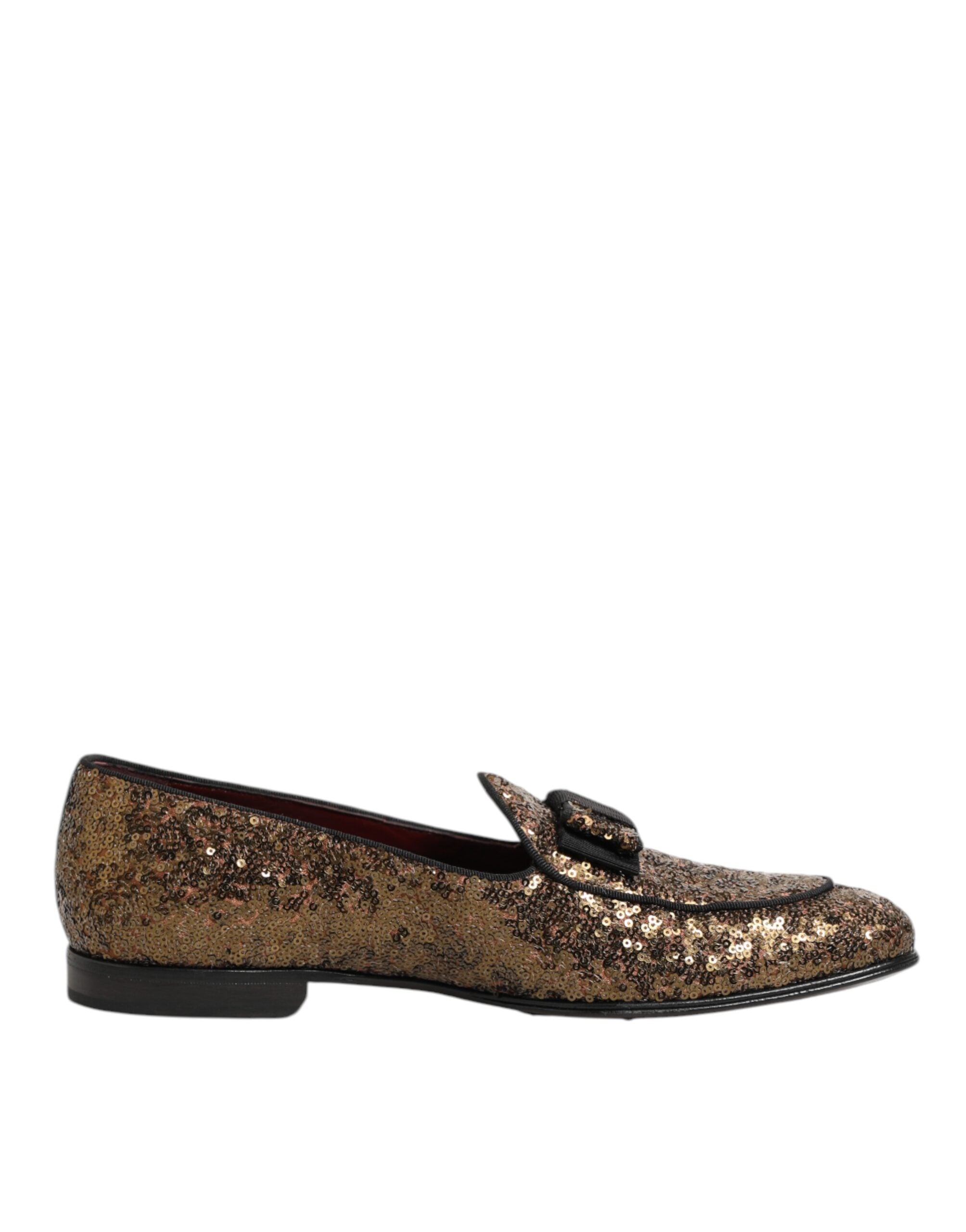Dolce & Gabbana Gold Sequined Slip On Loafers Men Dress Shoes