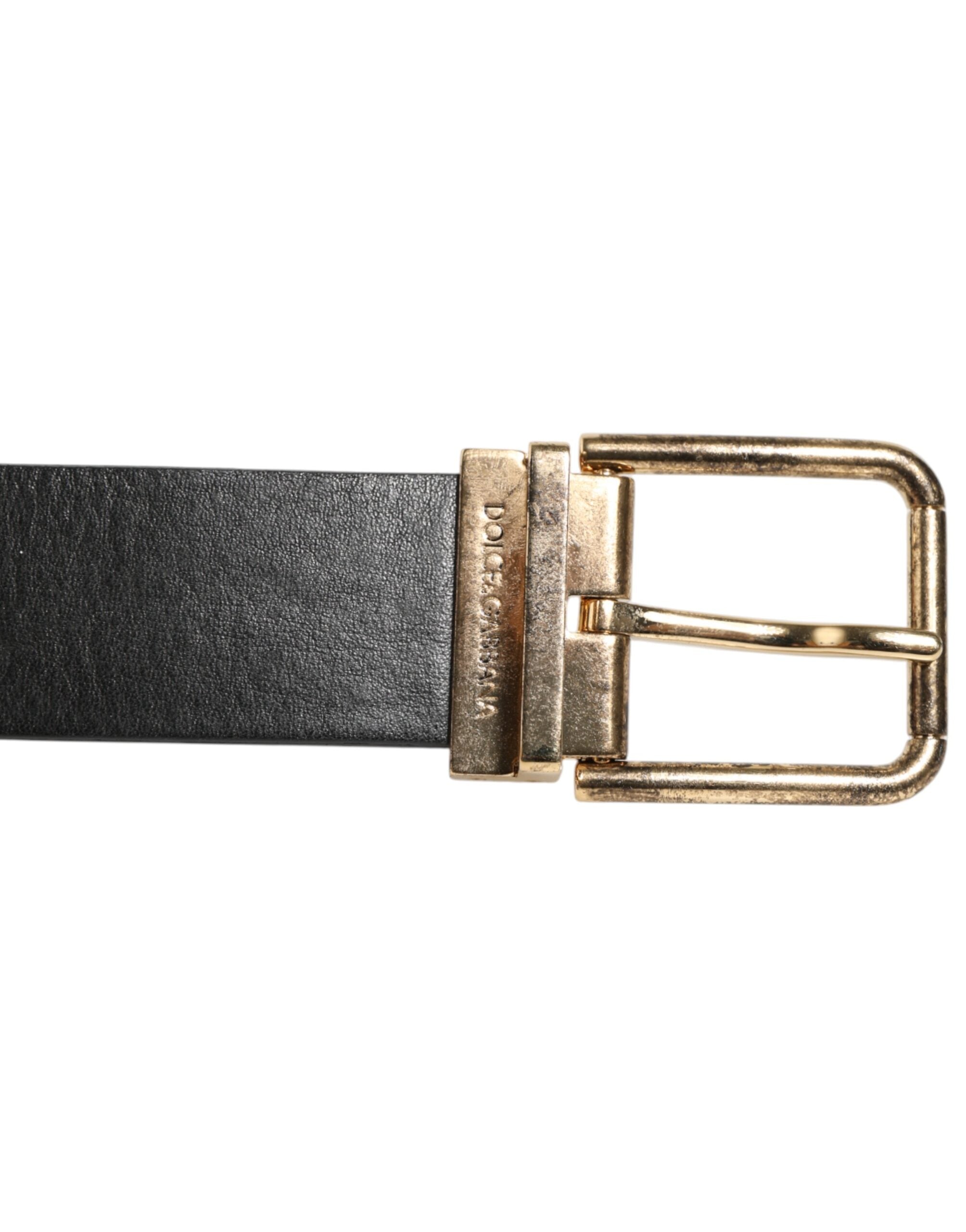 Dolce & Gabbana Black Leather Gold Silver Coin Buckle Belt