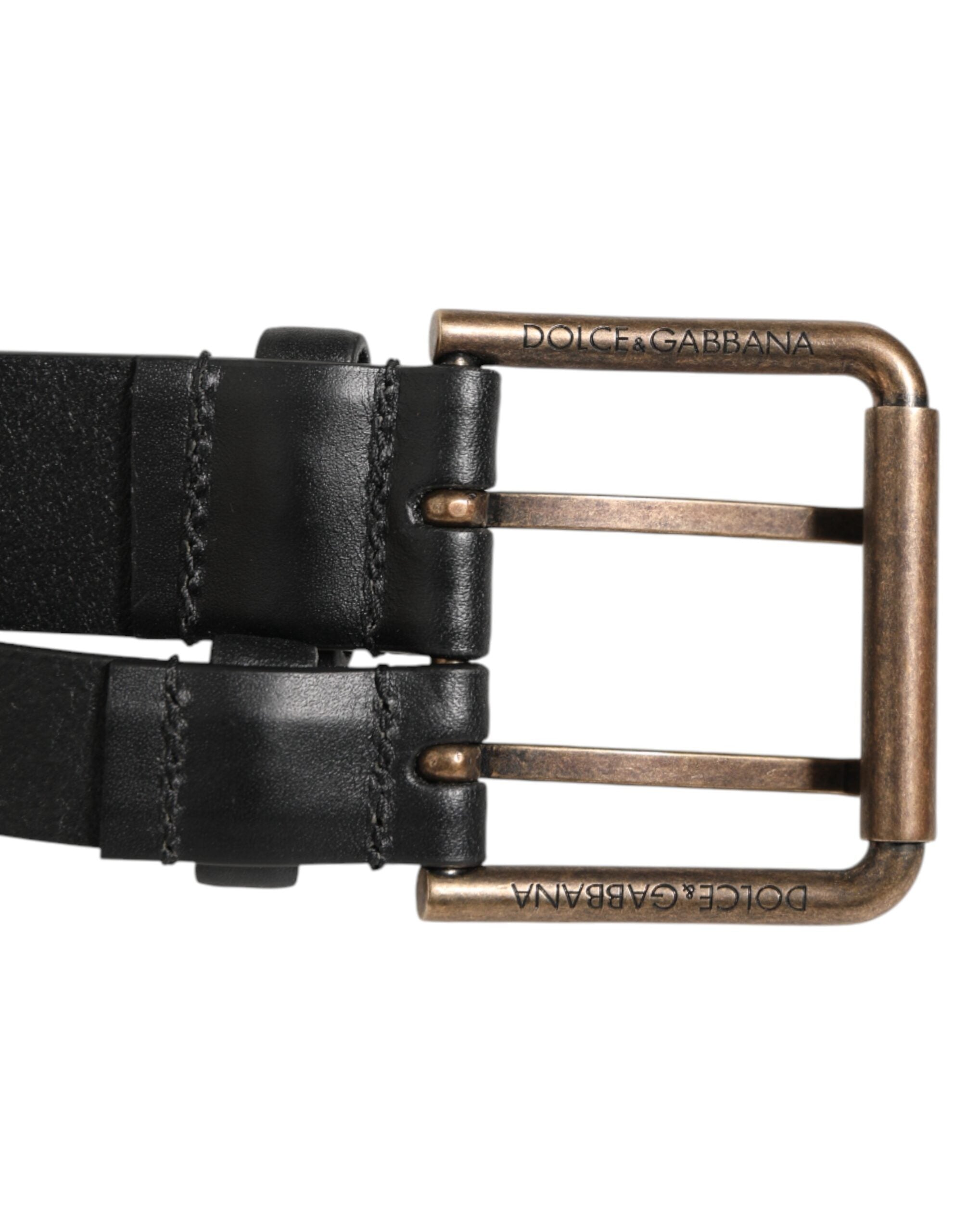 Dolce & Gabbana Black Double Strap Leather Brass Buckle Belt