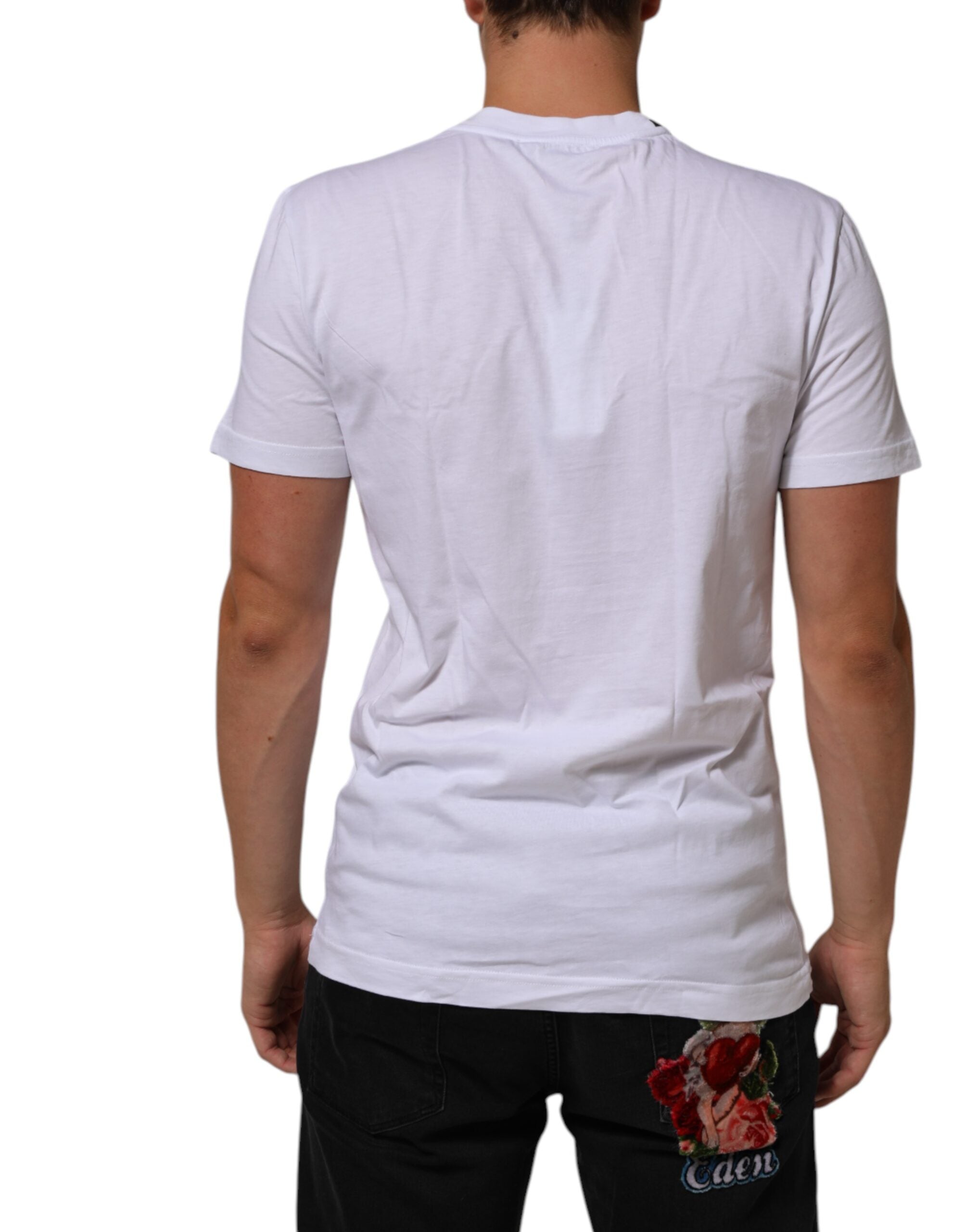 Dolce & Gabbana White Cotton Logo Print Crew Neck T-shirt