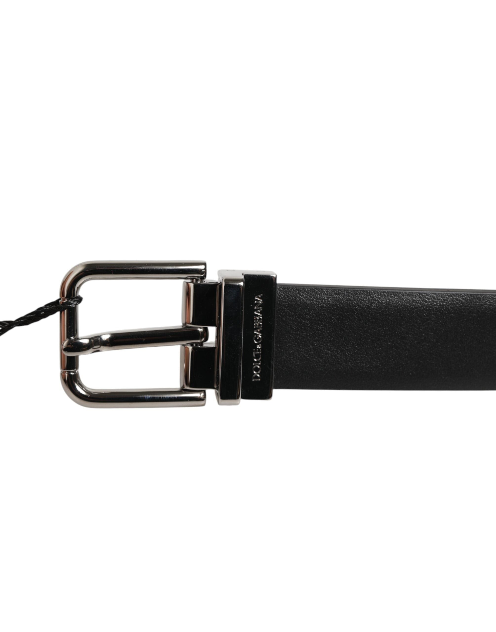 Dolce & Gabbana Black Leather Studded Silver-Tone Buckle Belt