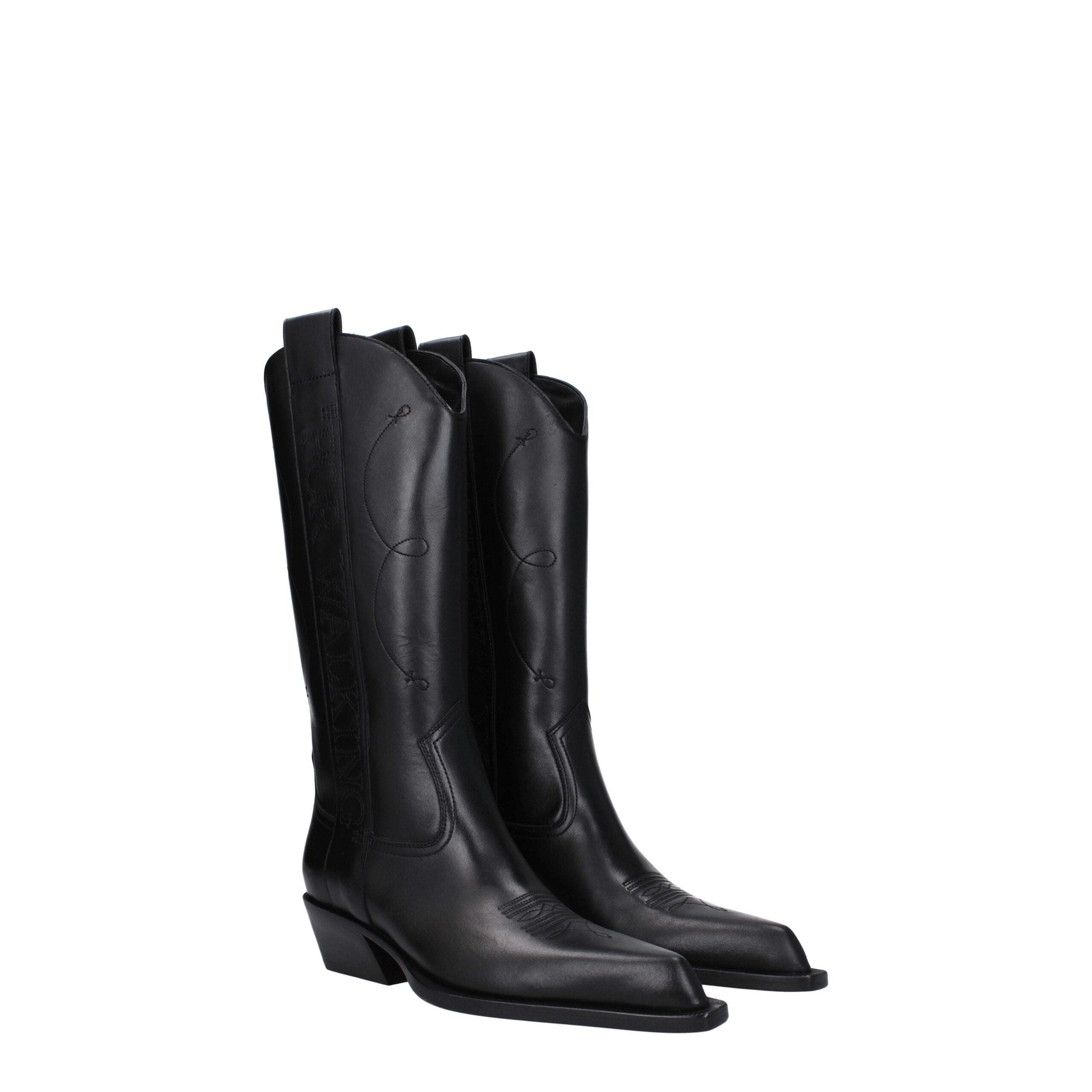 Off-White Black Leather High Heel Boots