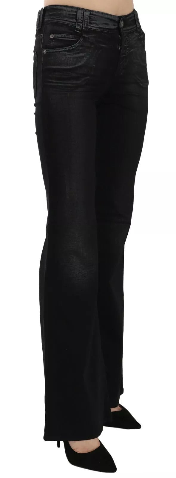 John Galliano Black Washed High Waist Flared Denim Casual Pants Jeans