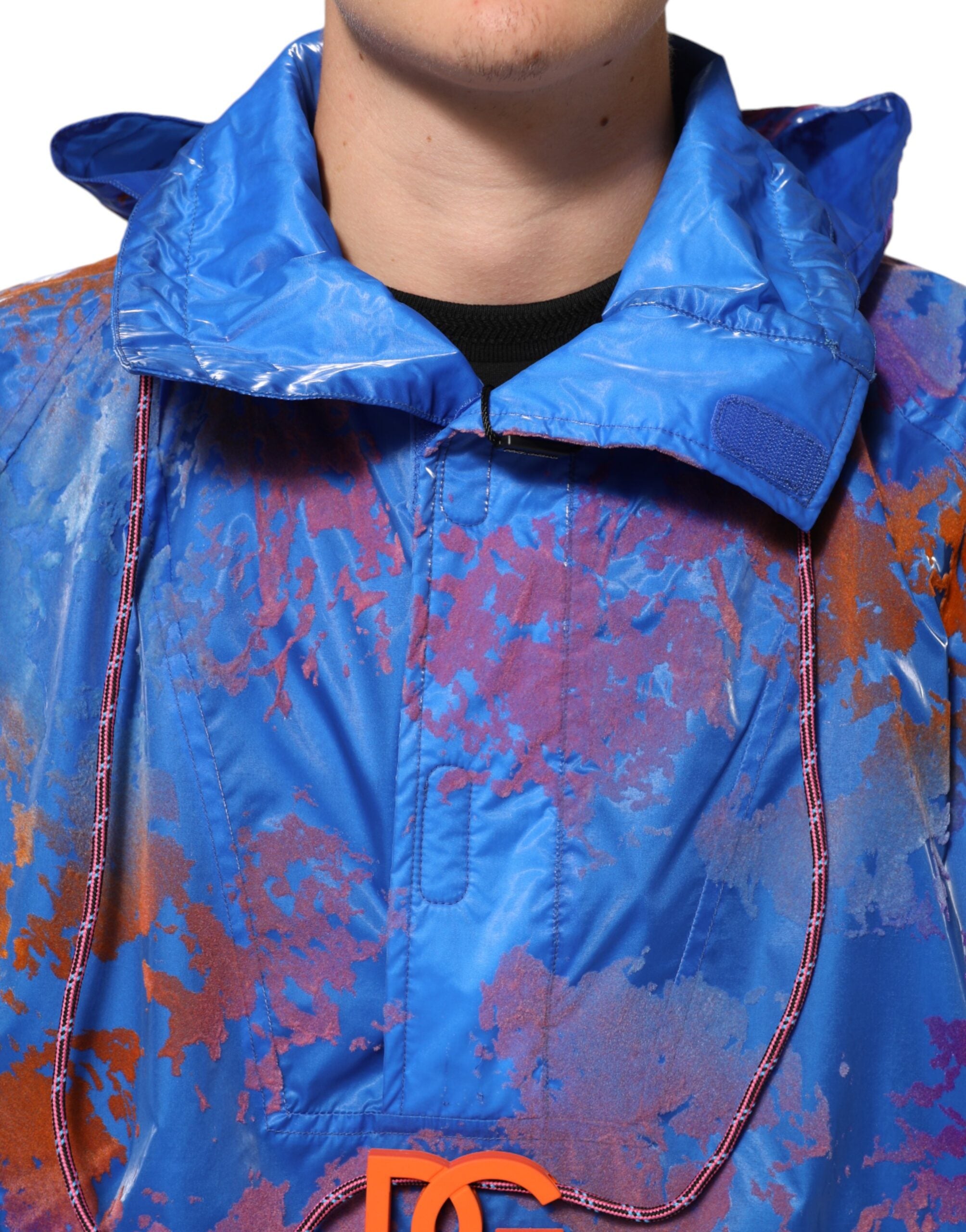 Dolce & Gabbana Blue Tie Dye Logo Hooded Sweatshirt Jacket