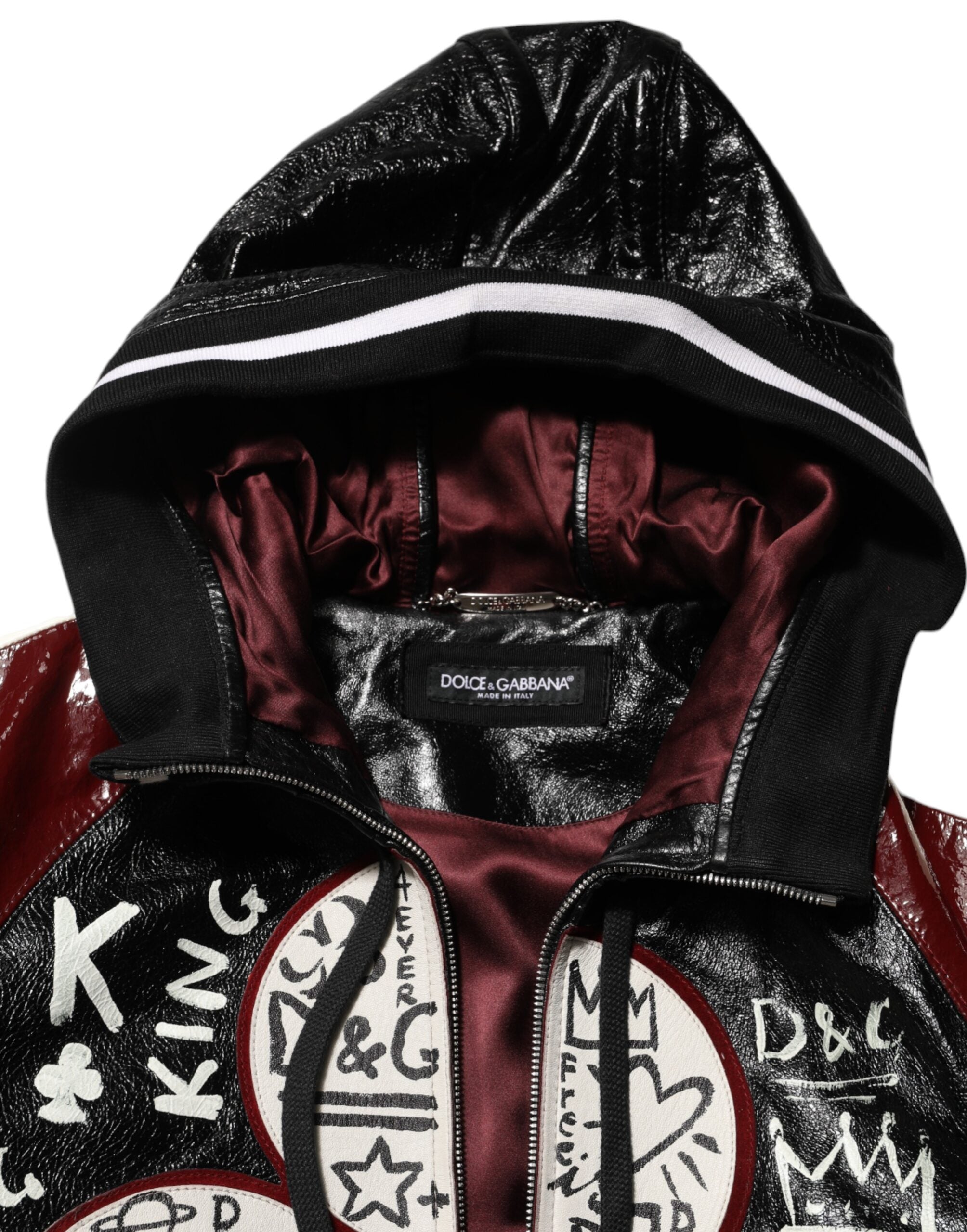 Dolce & Gabbana Multicolor Hooded Leather DG King Men Biker Jacket