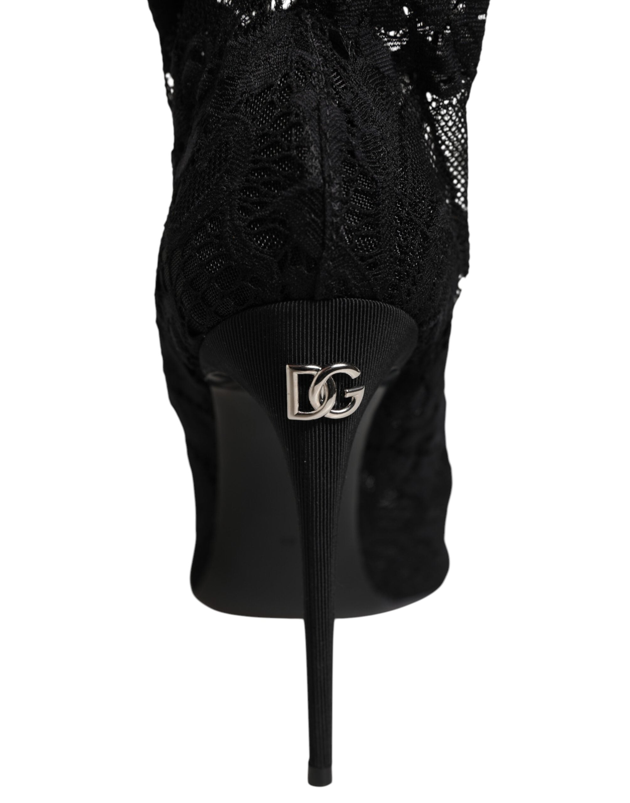 Dolce & Gabbana Black Stretch Taormina Lace Boots Shoes