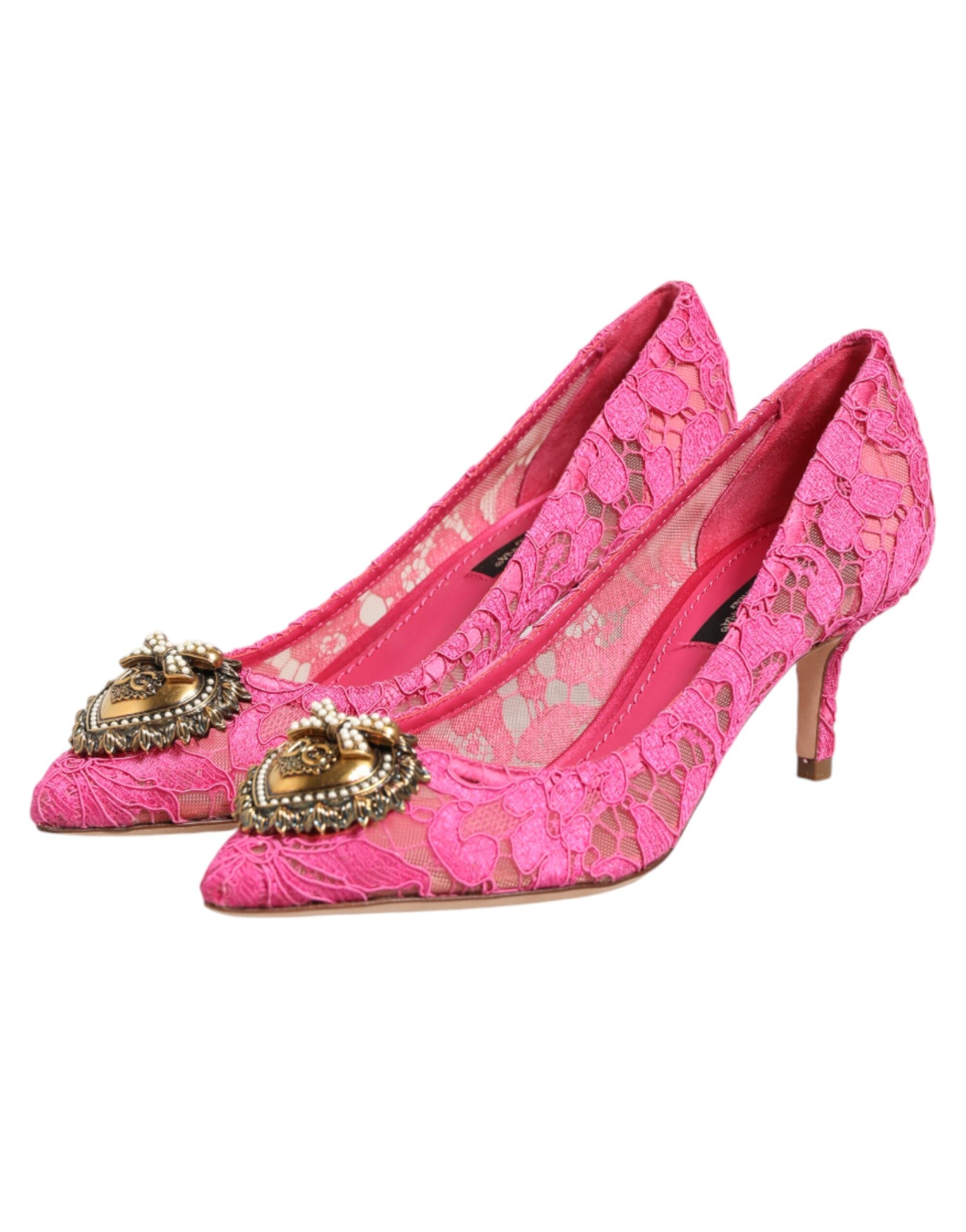 Dolce & Gabbana Pink Taormina Lace DEVOTION Pumps Shoes