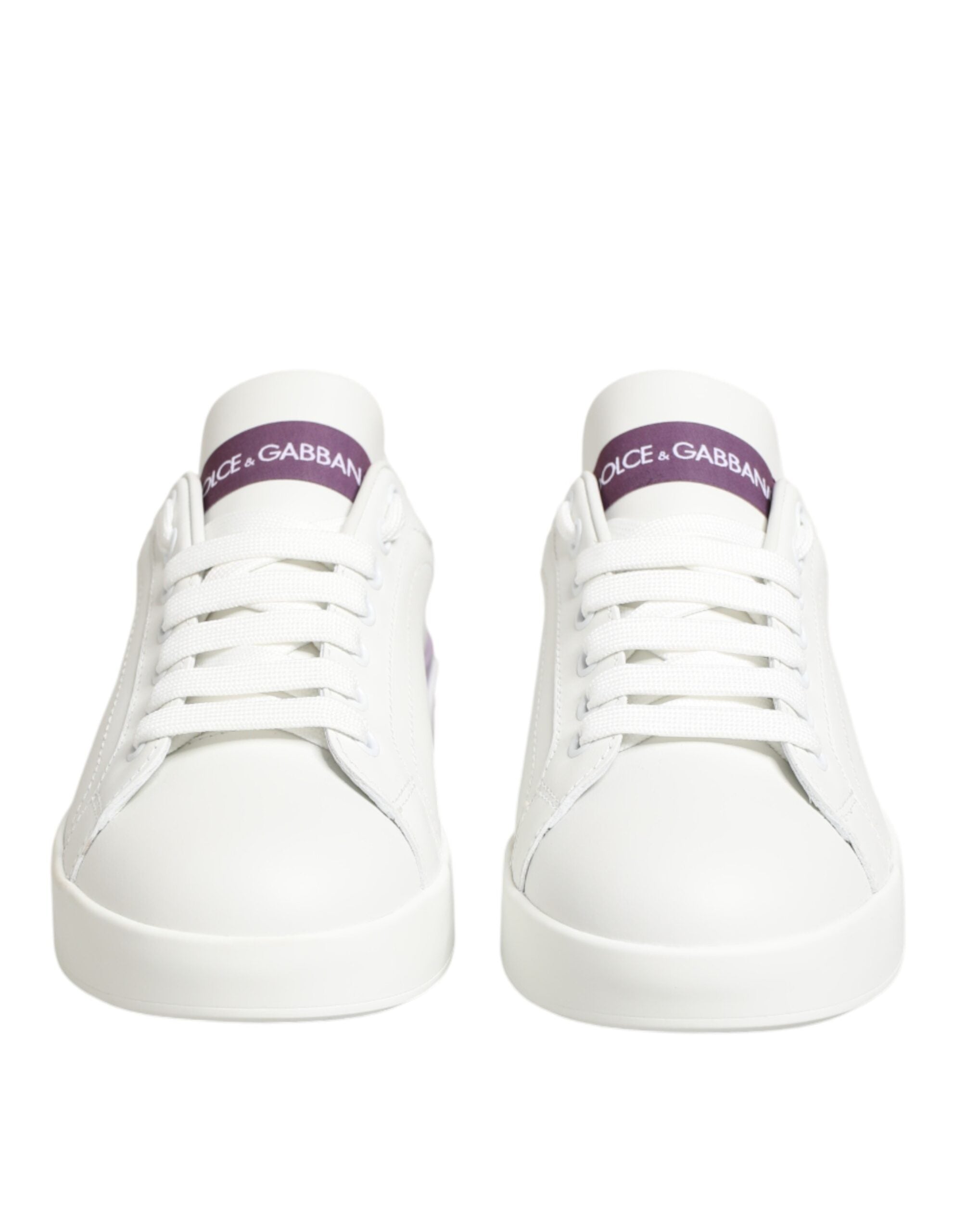 Dolce & Gabbana White Purple Leather Casual Sneakers Shoes