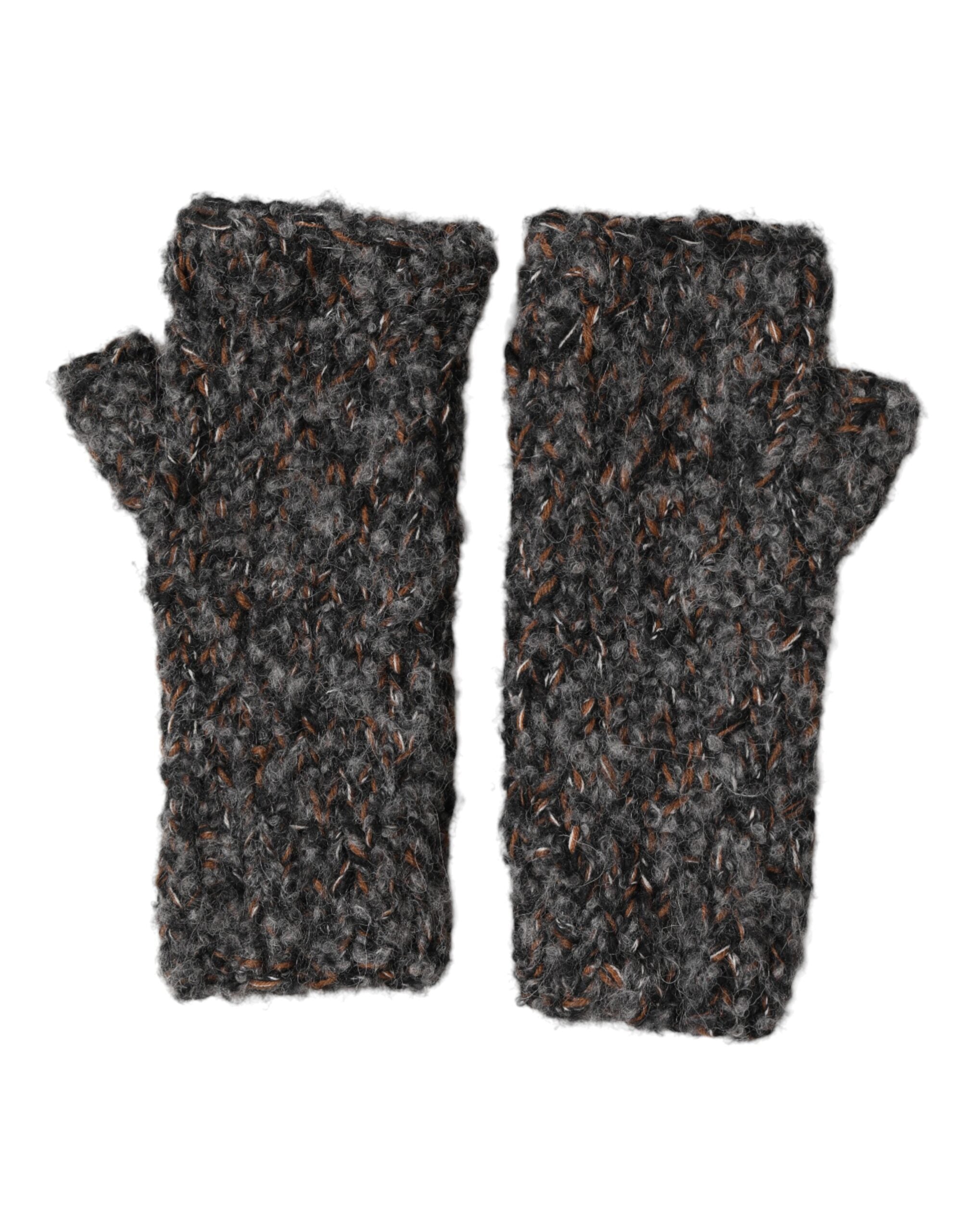 Dolce & Gabbana Gray Virgin Wool Knitted Fingerless Men Gloves